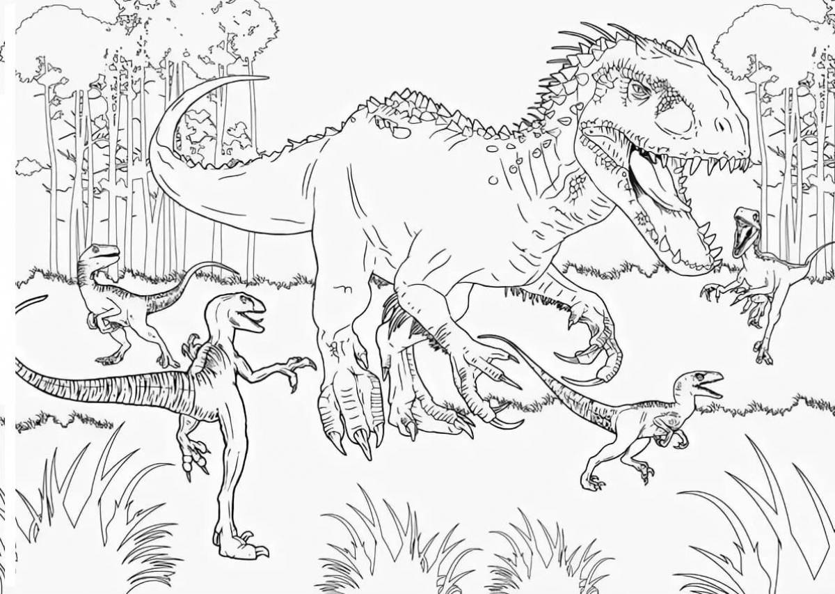 Colorfully decorated jurassic world domination coloring page