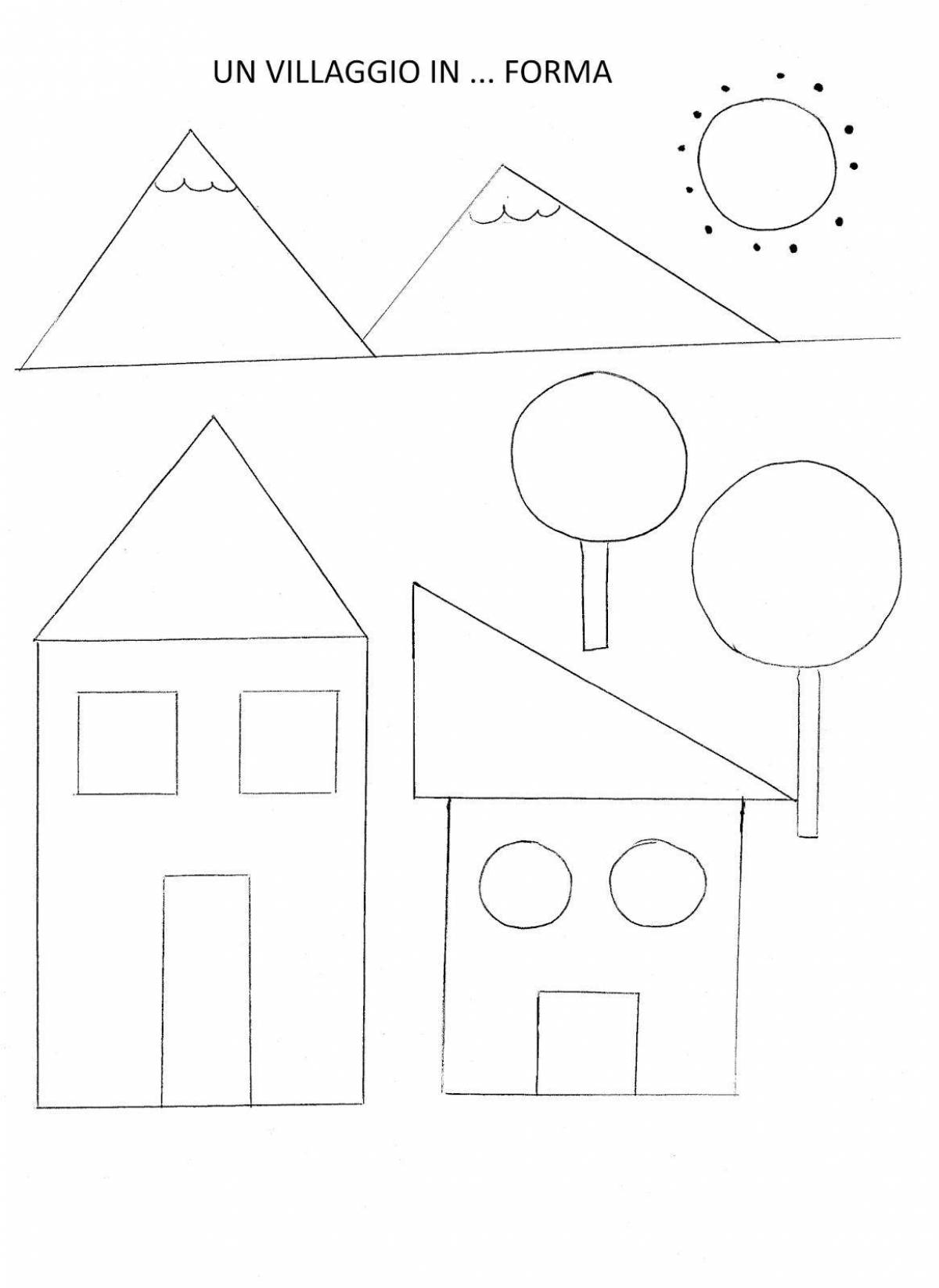 Creative geometric house coloring page