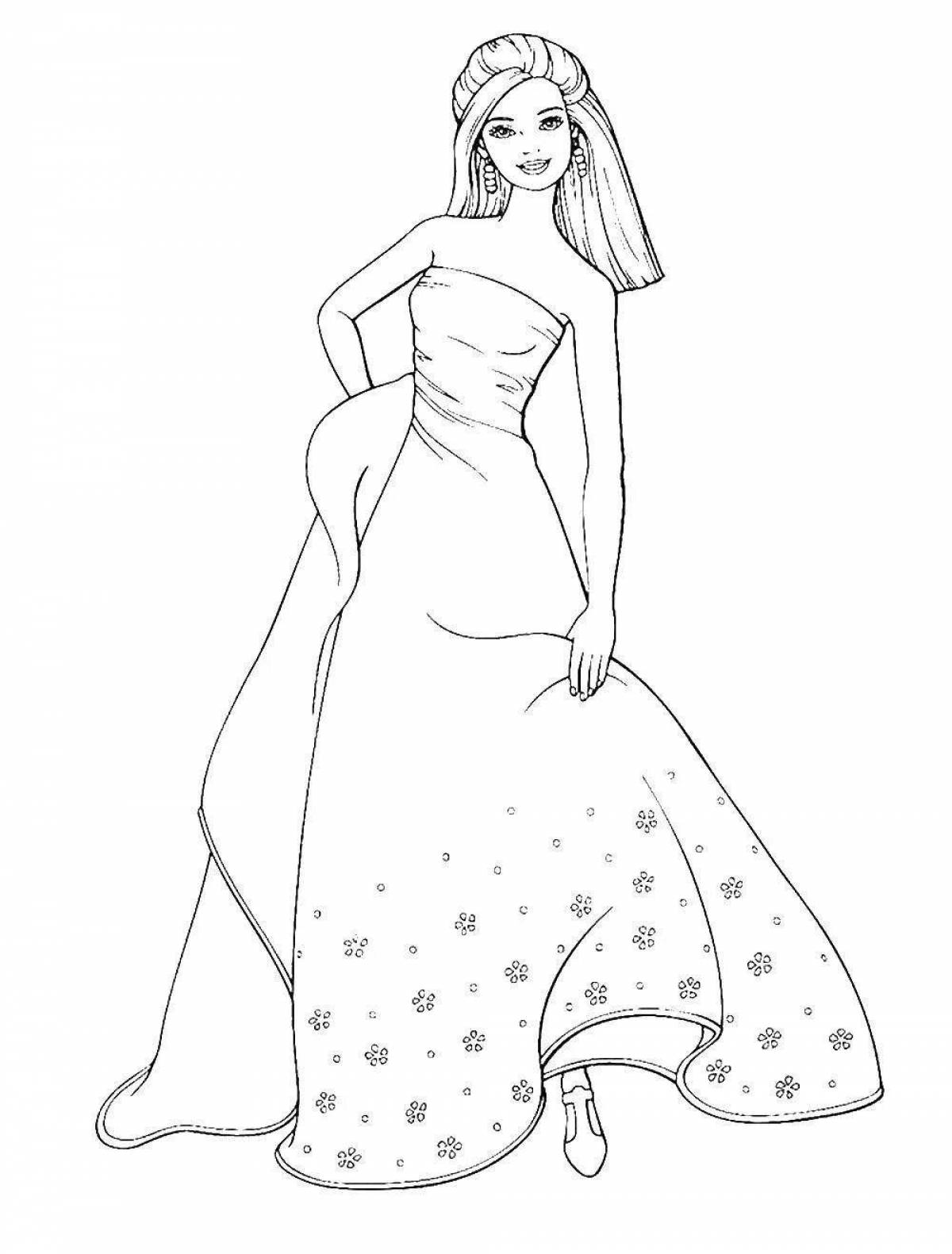 Shiny coloring book Barbie in a fluffy dress