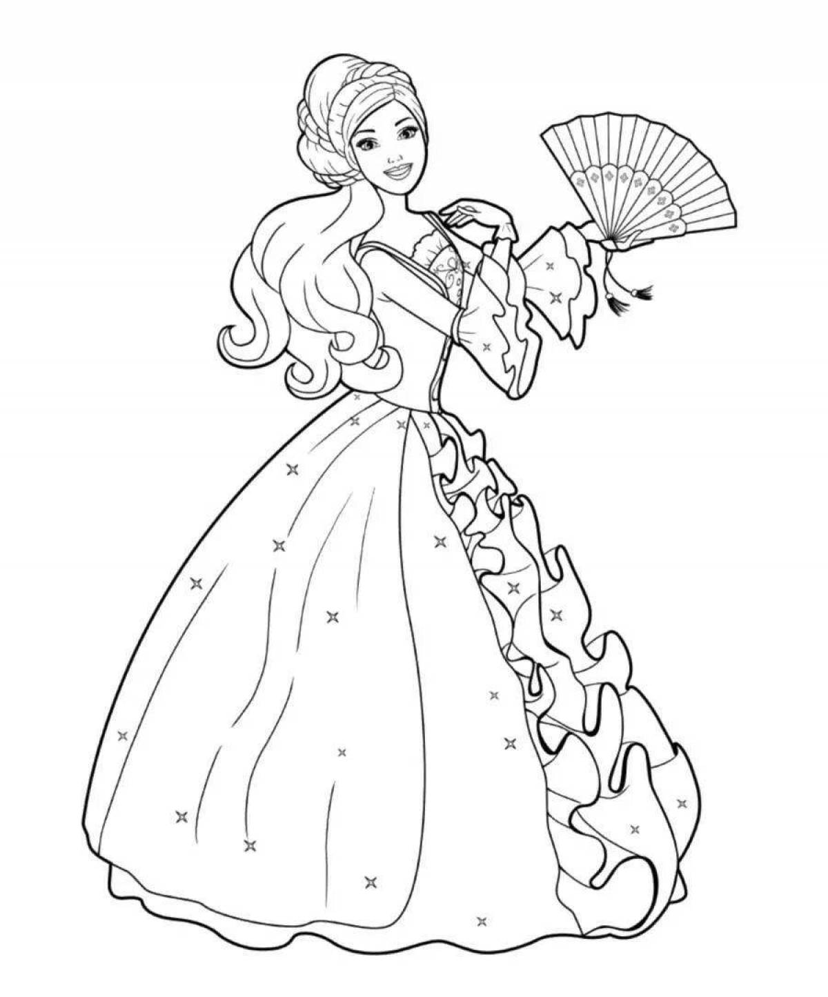 Dreamy coloring of barbie in a puffy dress