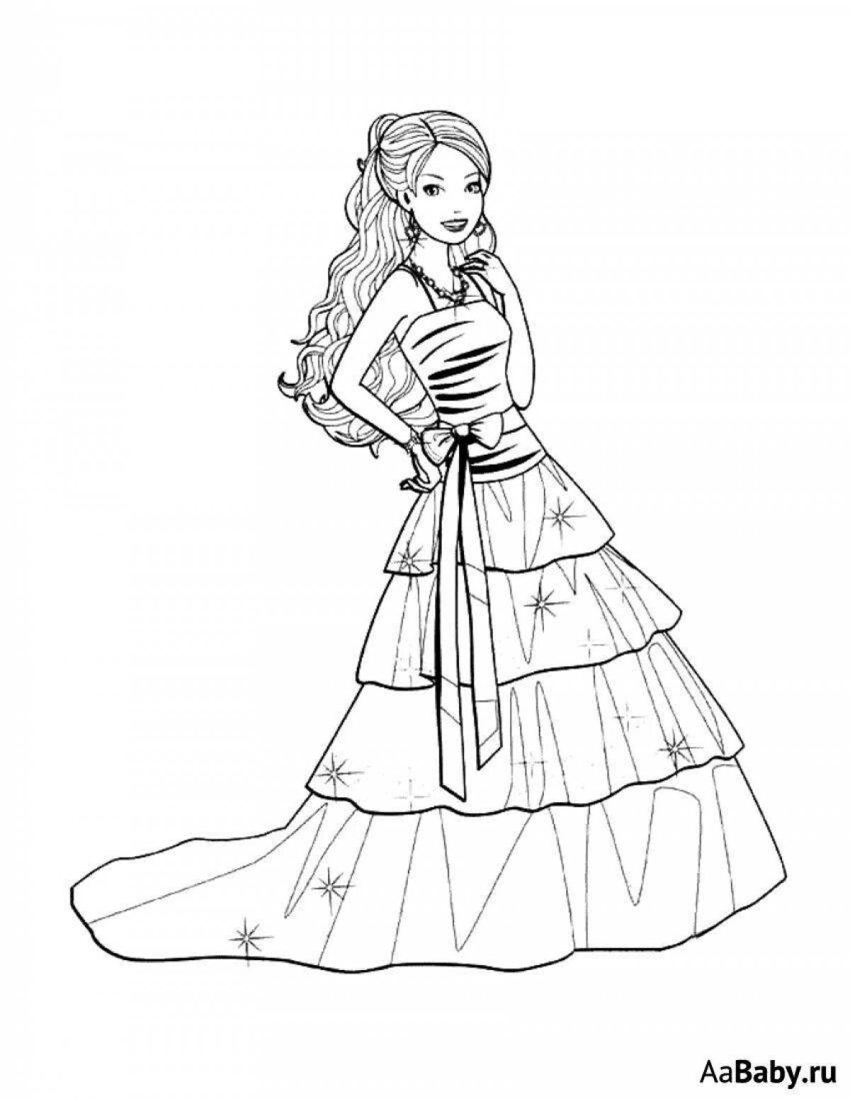 Playful coloring of barbie in a fluffy dress