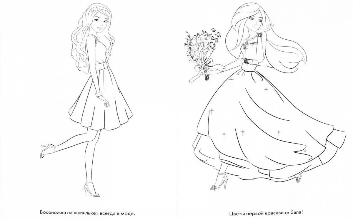 Glamorous coloring of barbie in a puffy dress