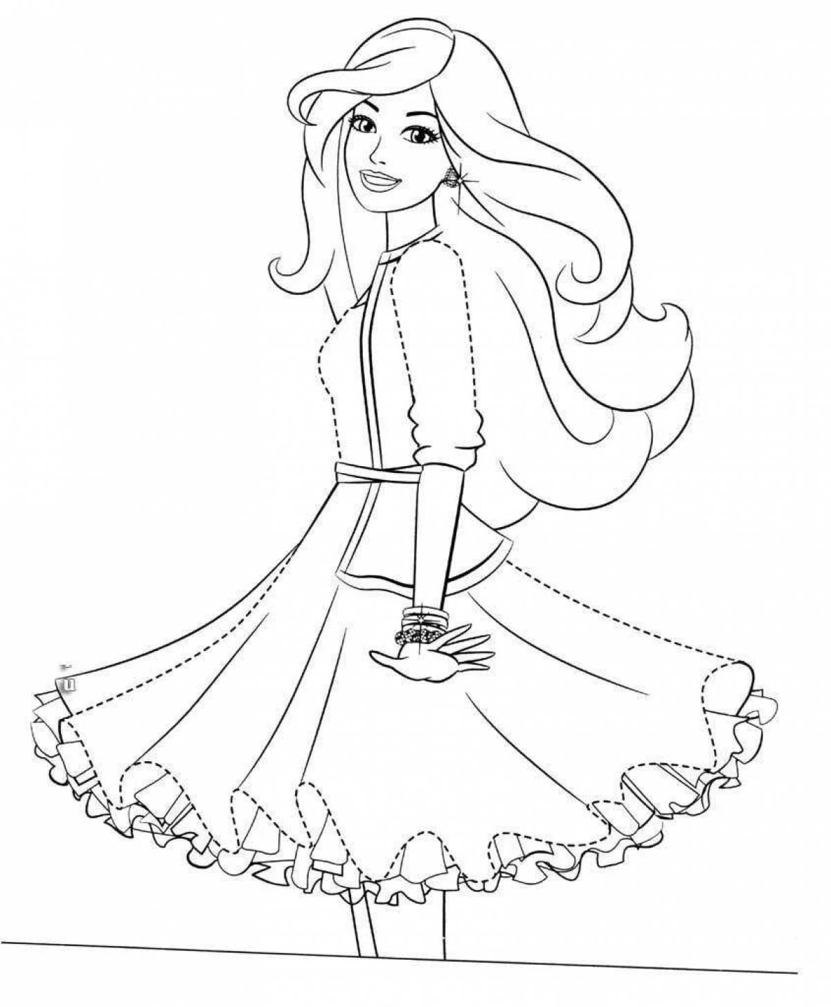 Big coloring of barbie in a puffy dress