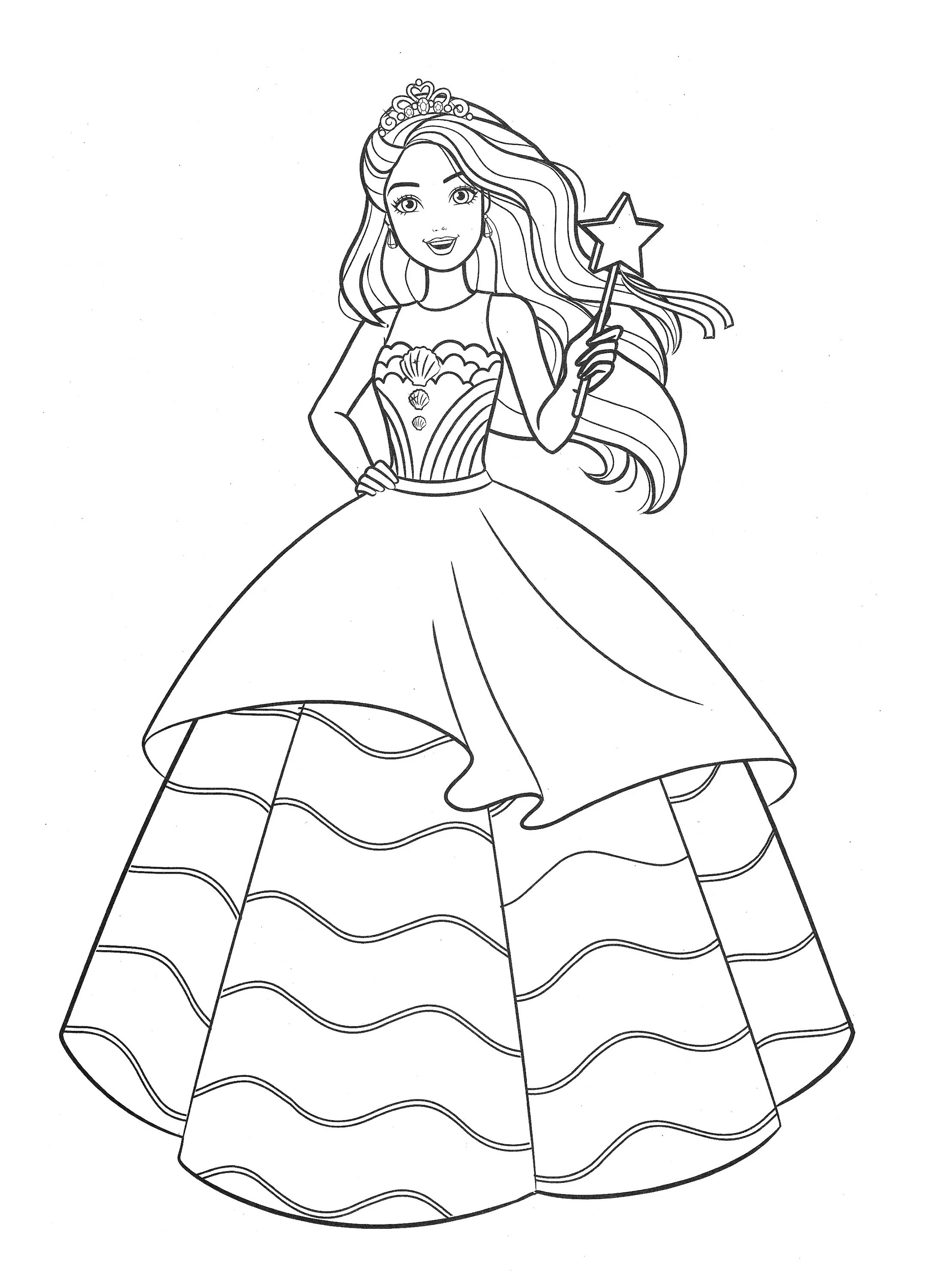 Раскраски Раскраска Барби в платье принцессы Платья, скачать распечатать раскраски.