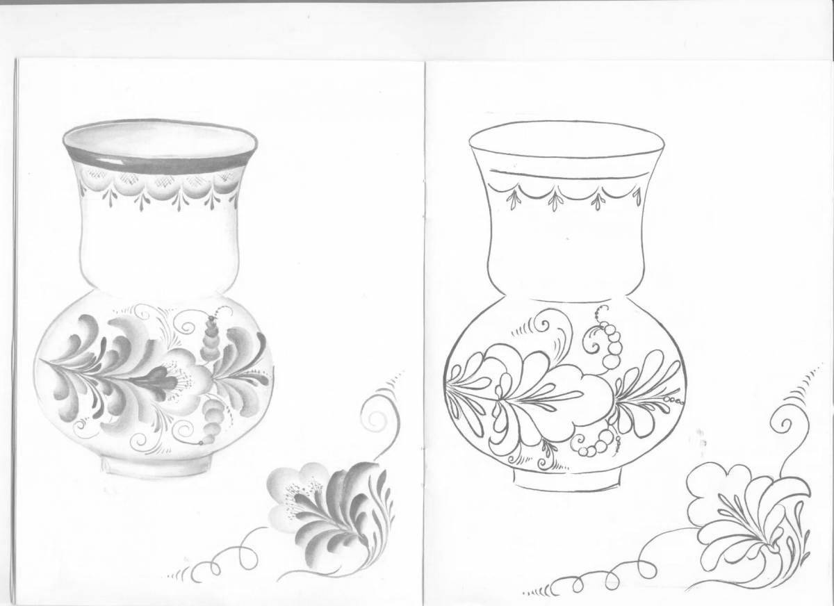 Colorful jug Gzhel coloring book for children