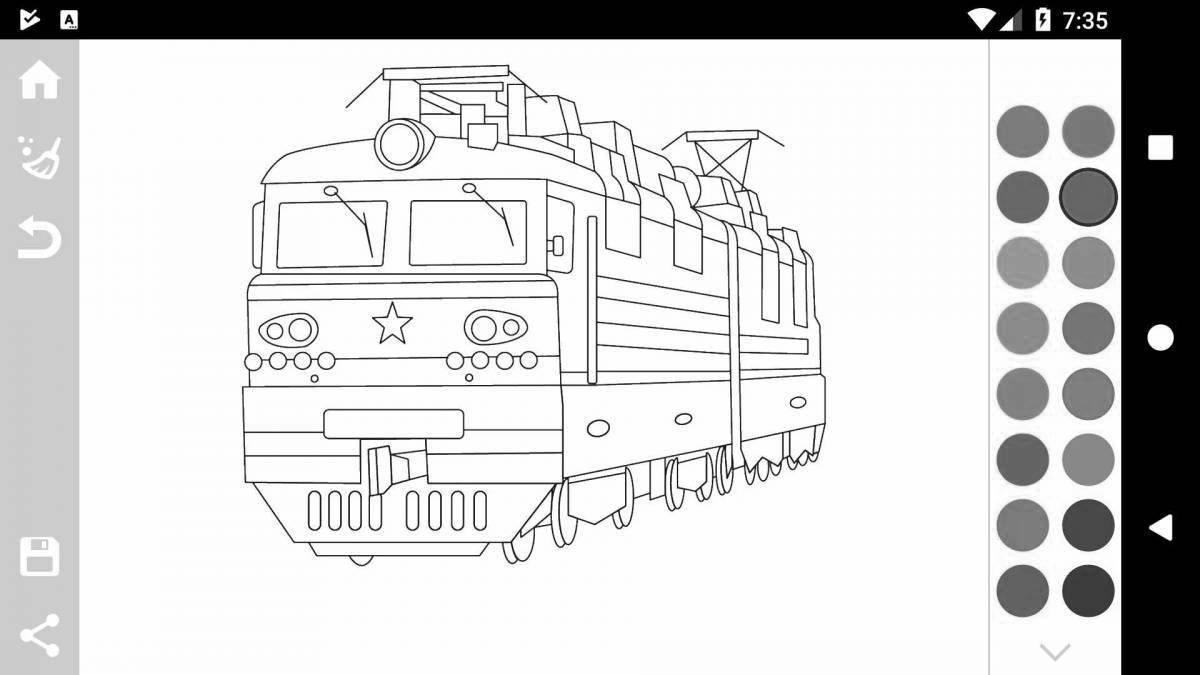 Красочная страница раскраски грузового поезда для детей