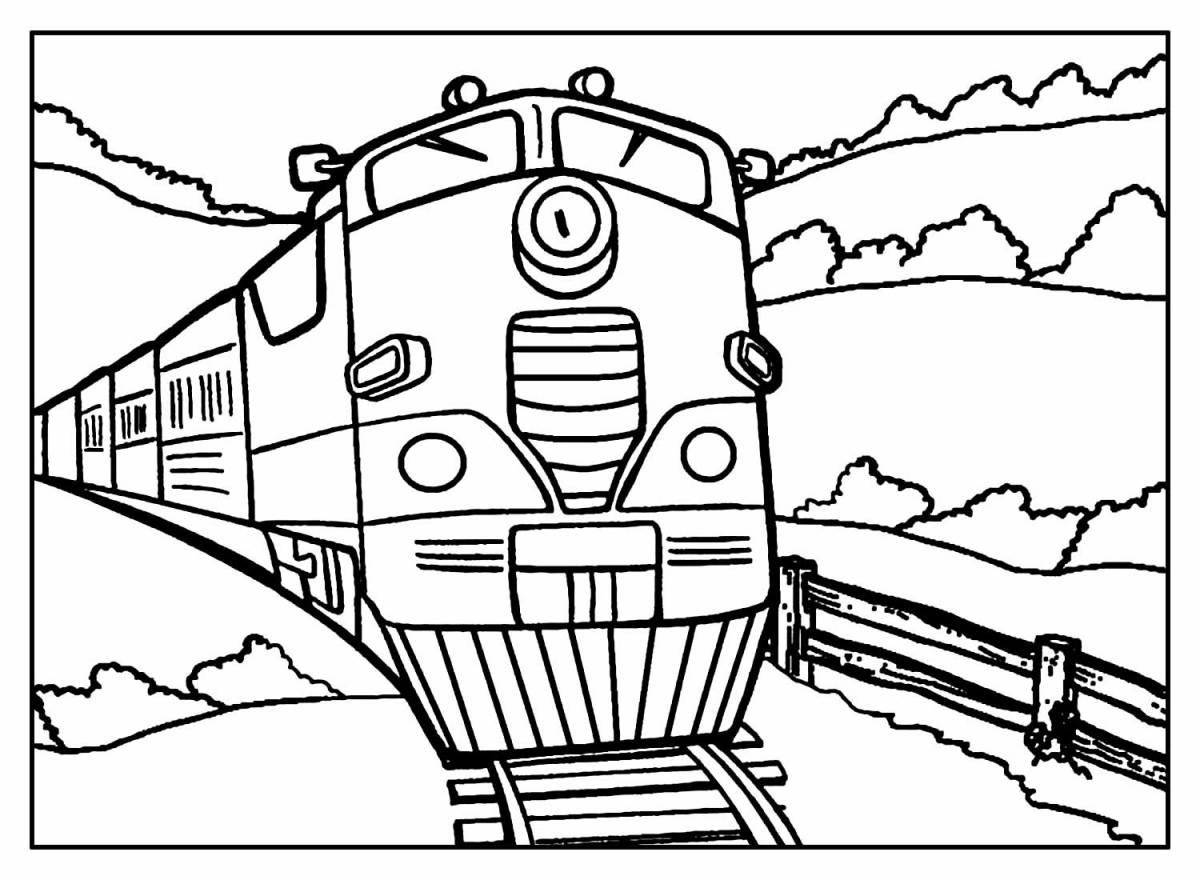 Яркая раскраска грузовой поезд для детей