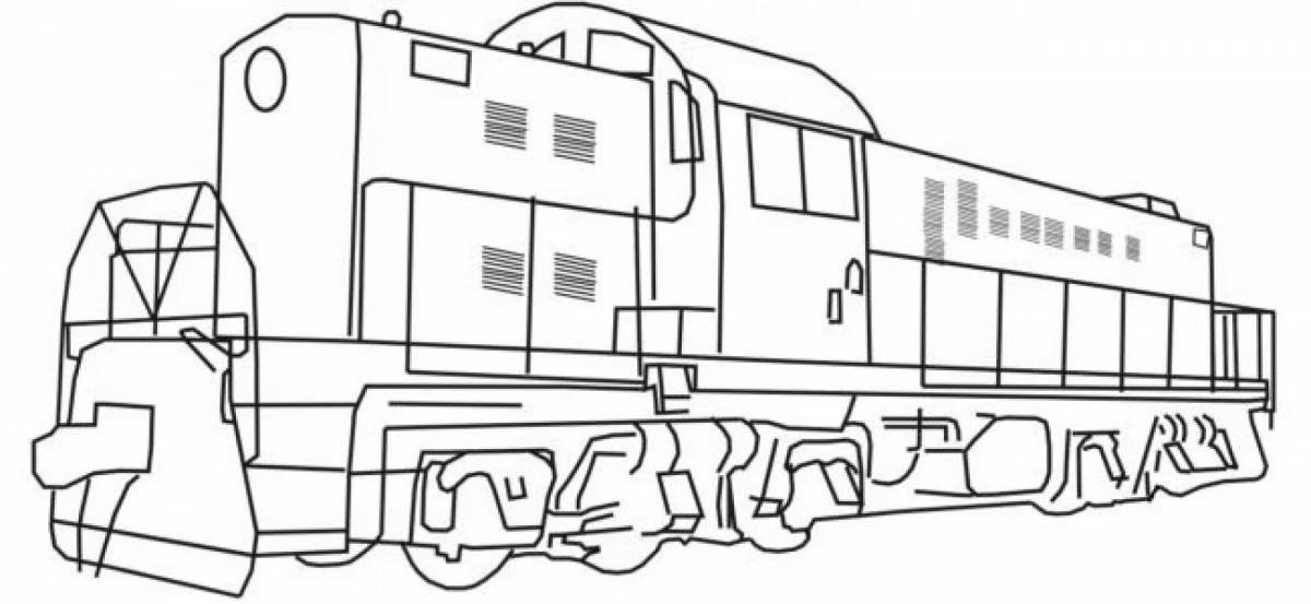 Игривая страница раскраски грузового поезда для детей