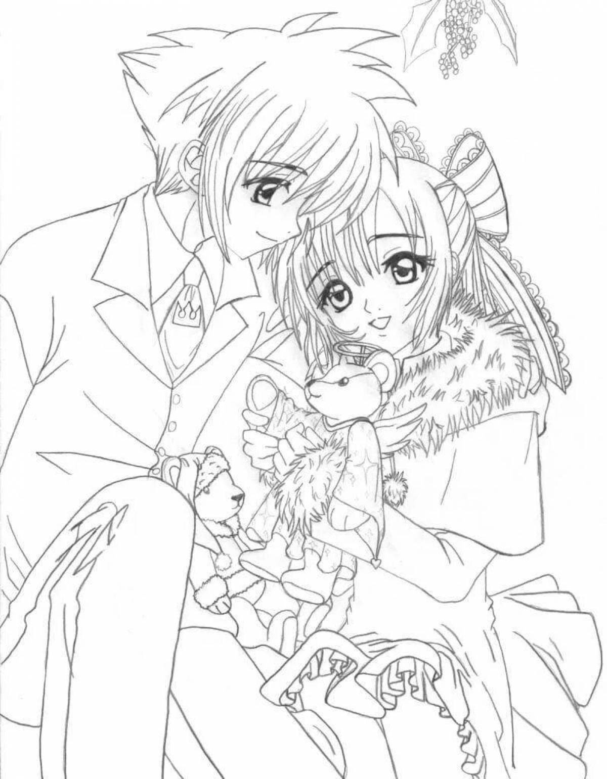 Elegant anime boys and girls coloring book