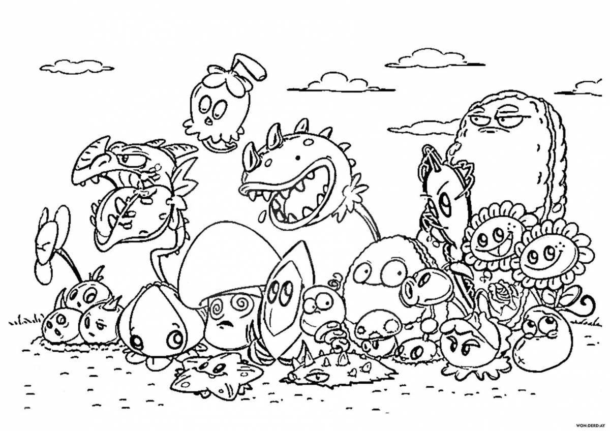 Coloring page of a cheerful pea shooter plants vs zombies