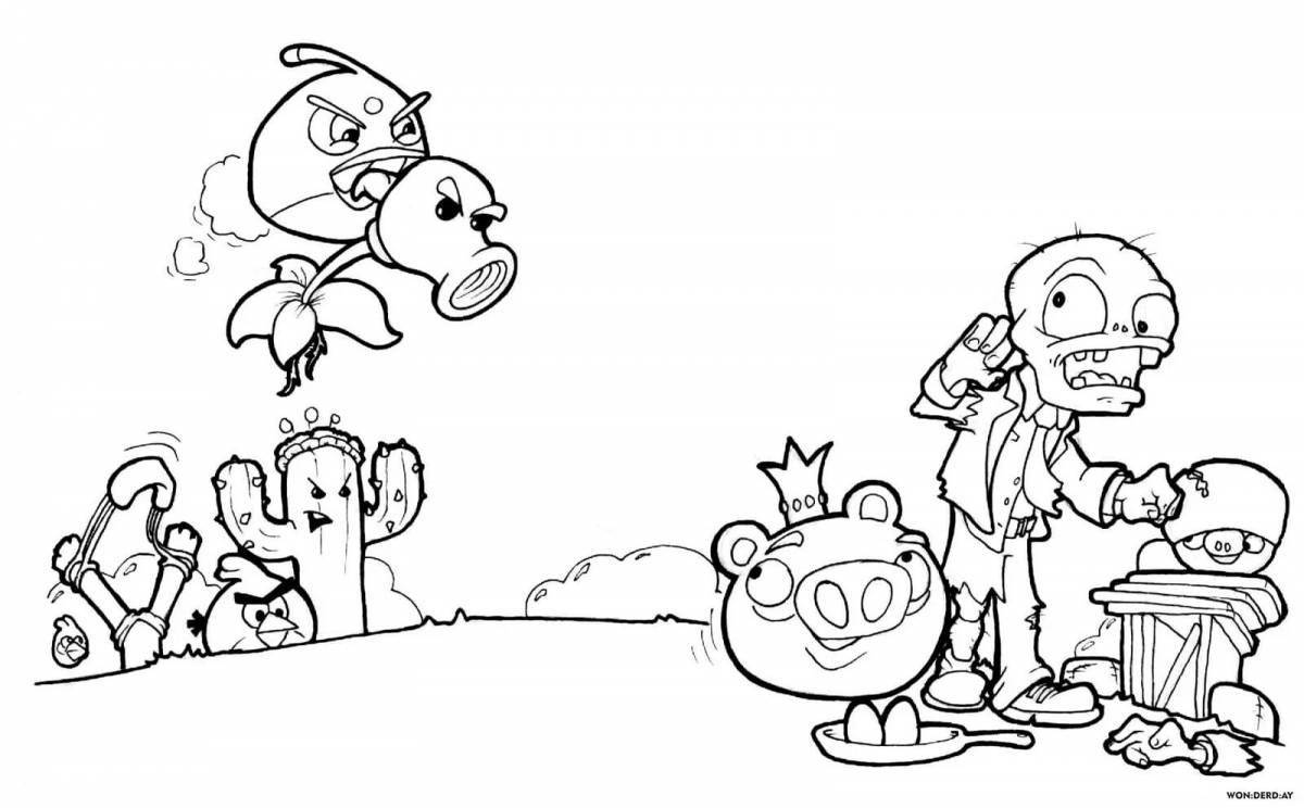 Amazing peashooter vs zombie coloring pages
