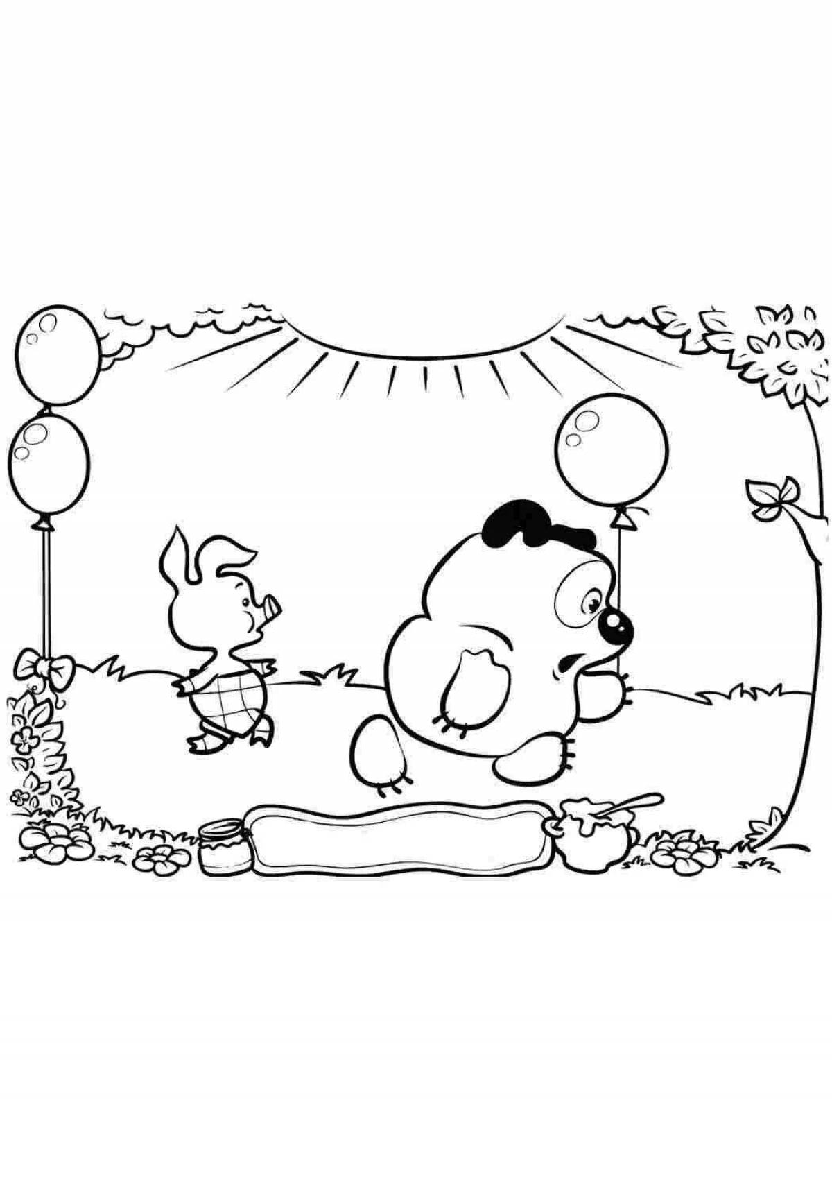 Energetic Winnie the Pooh with a balloon