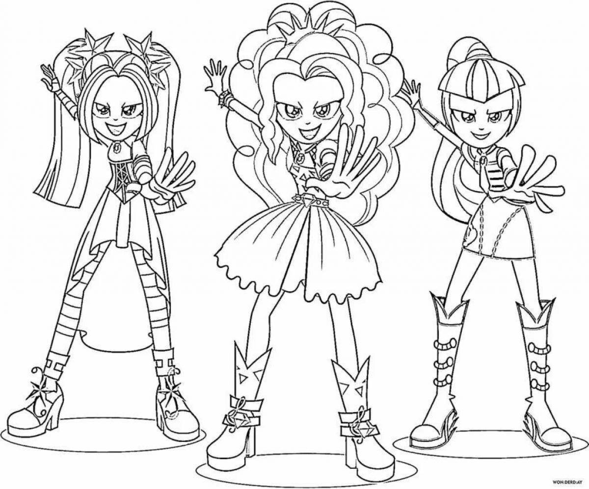 Colorful equestria rainbow rock girls coloring page