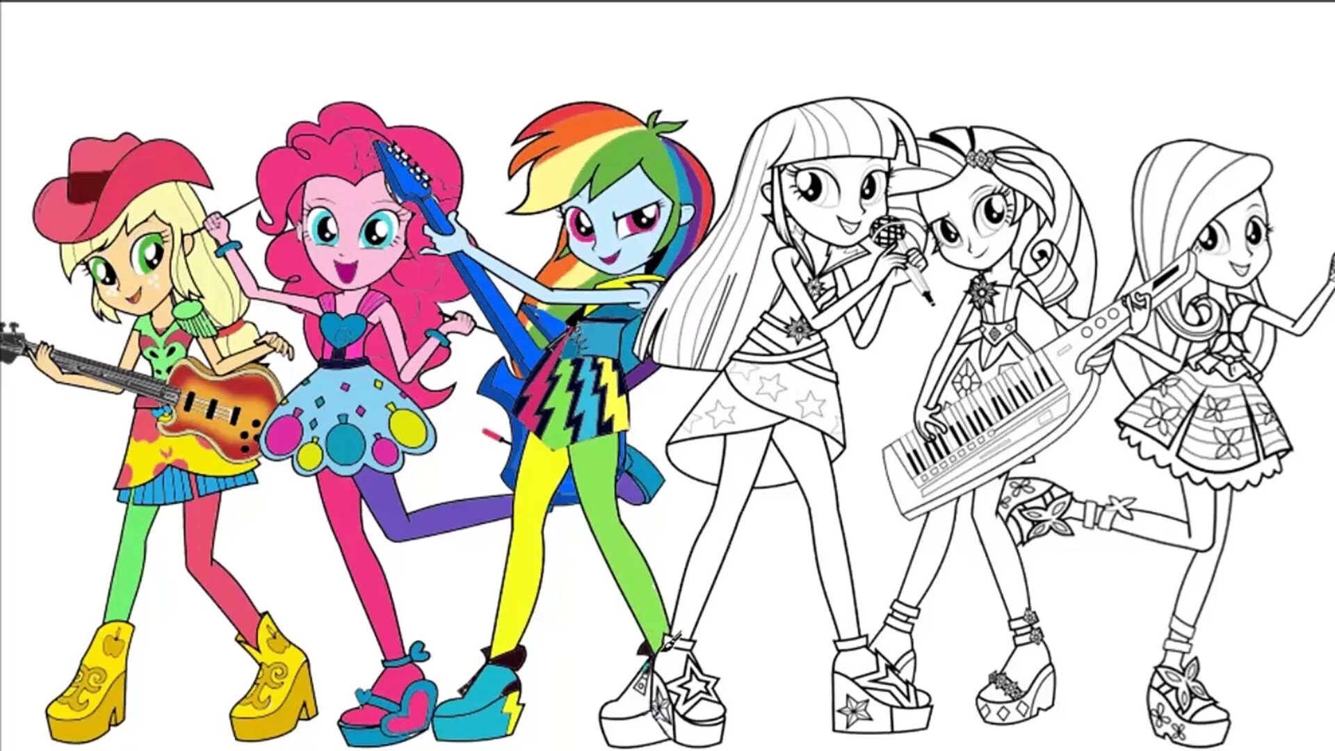 Анимированная страница раскраски rainbow rock для девочек из эквестрии