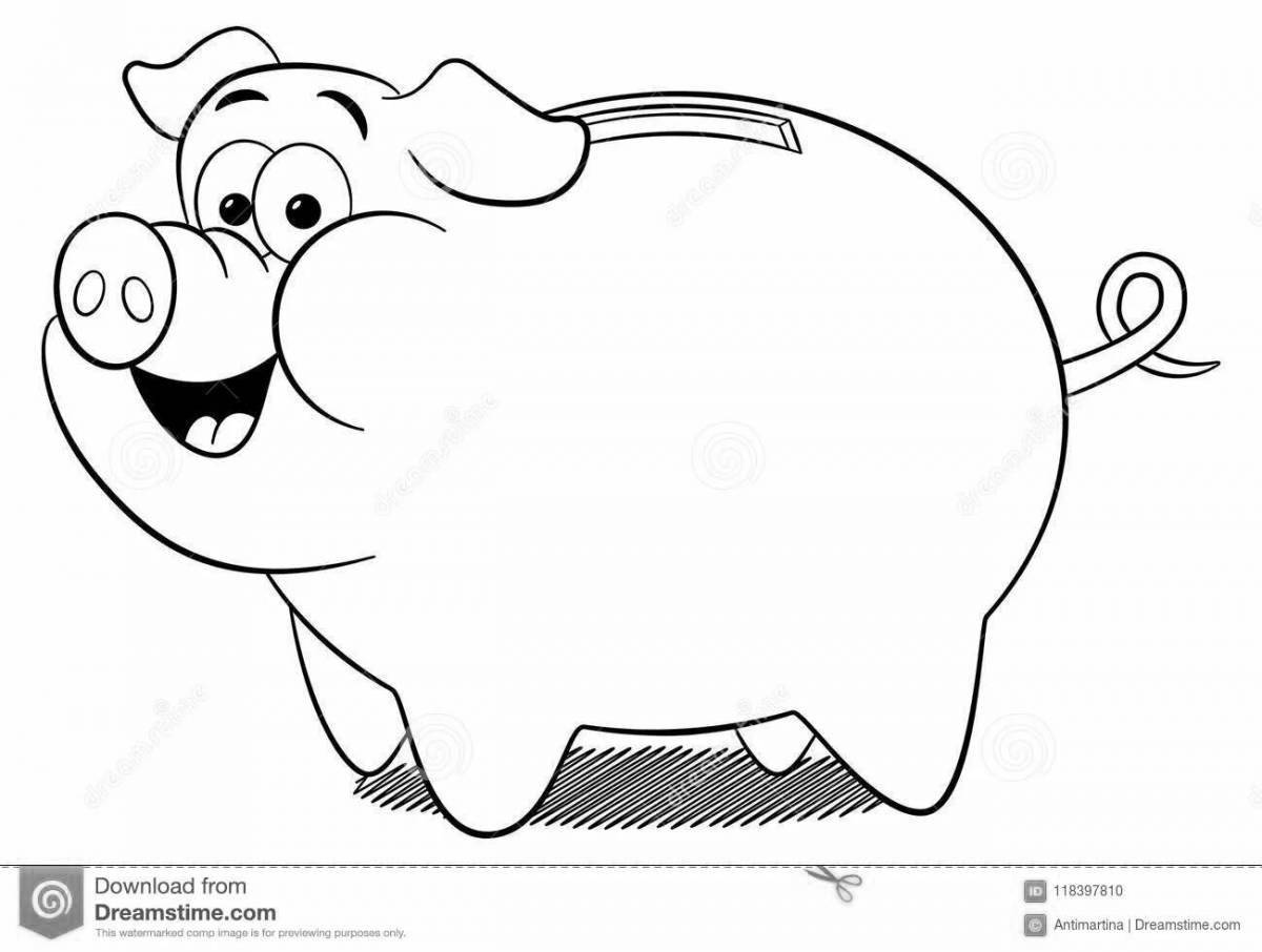 Adorable piggy bank coloring book for kids