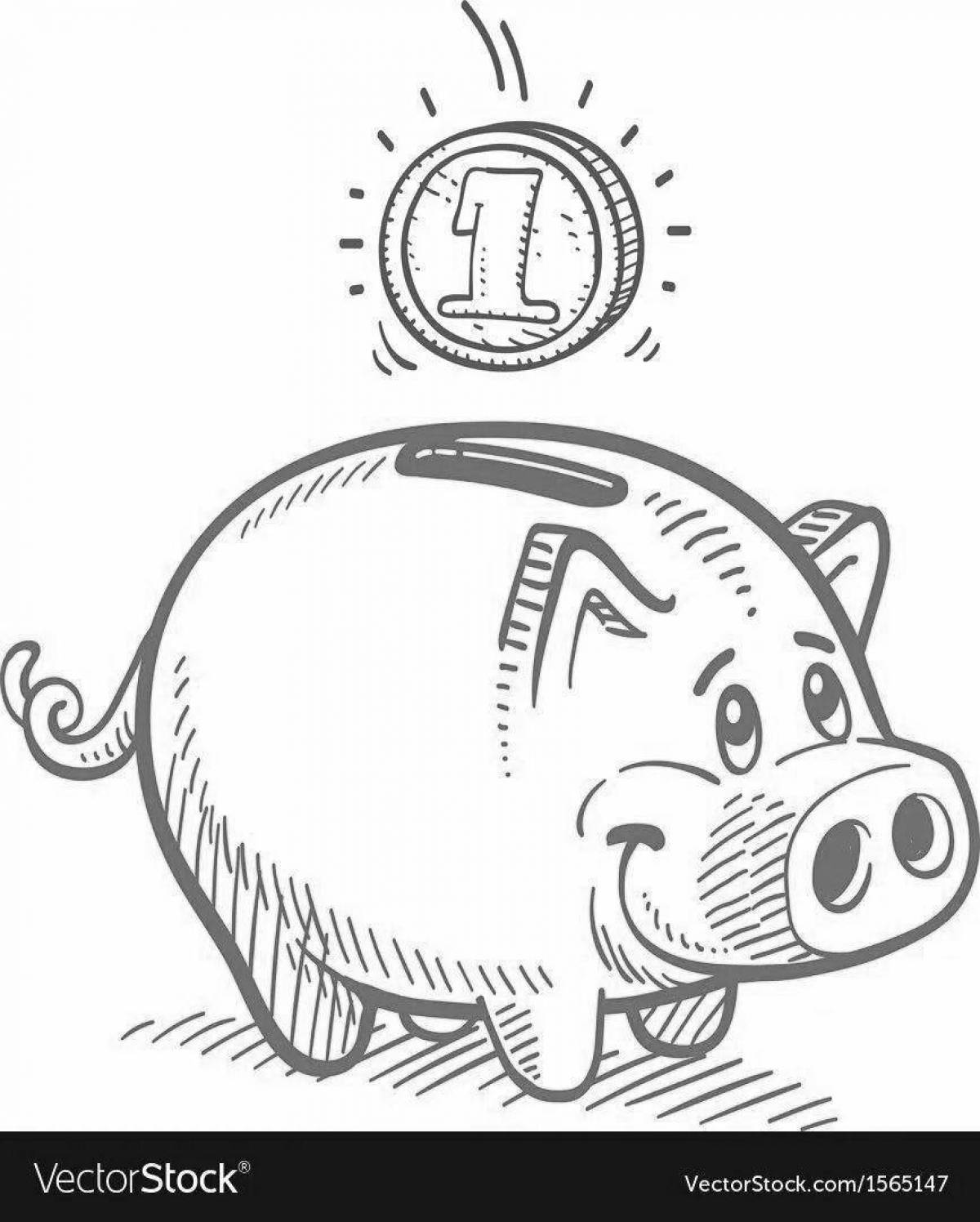 Photo Sparkling piggy bank coloring book for kids