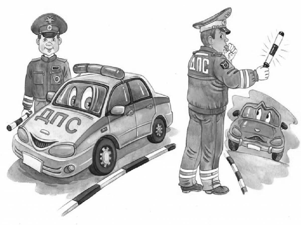 Coloring page cheerful traffic police inspector