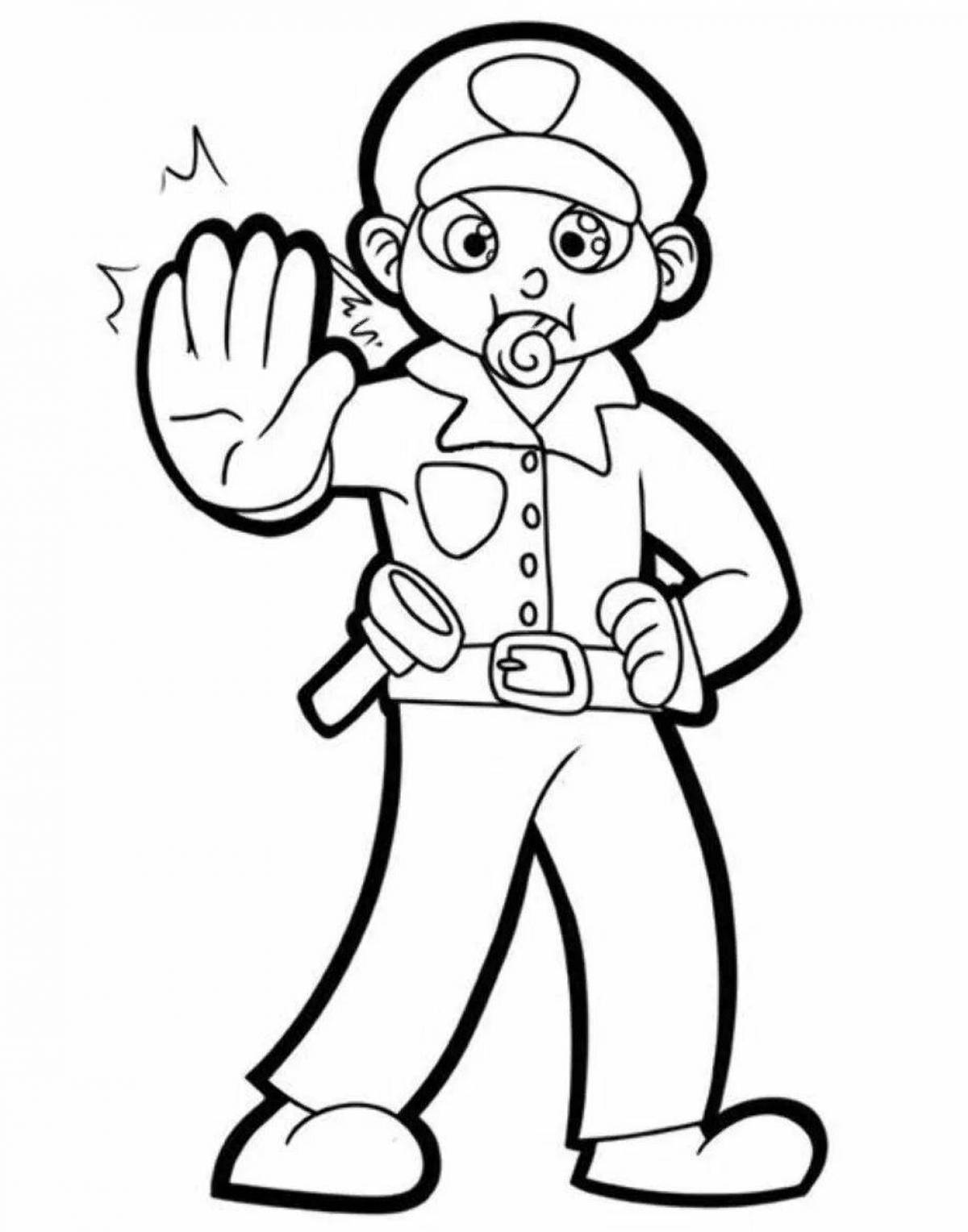 Coloring page cute traffic police inspector