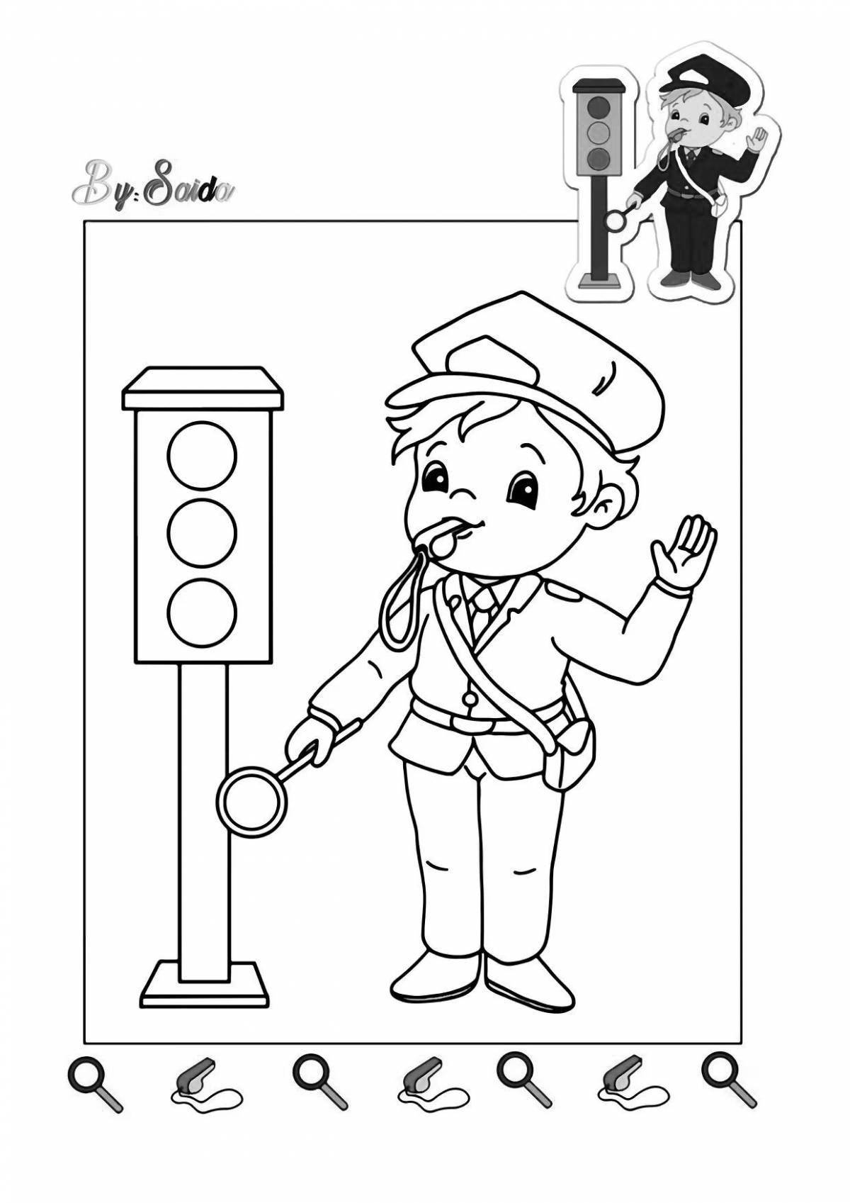 Funny traffic police inspector coloring