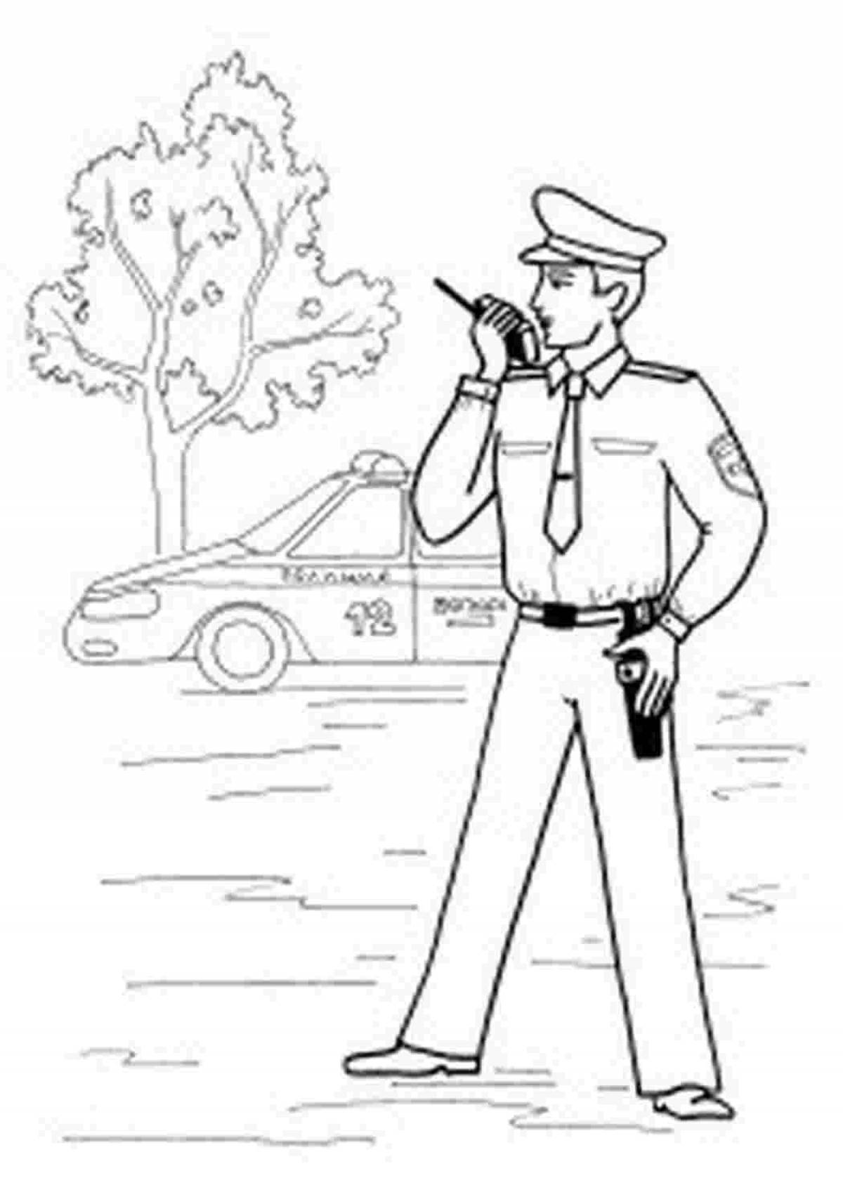 Creative coloring traffic police inspector