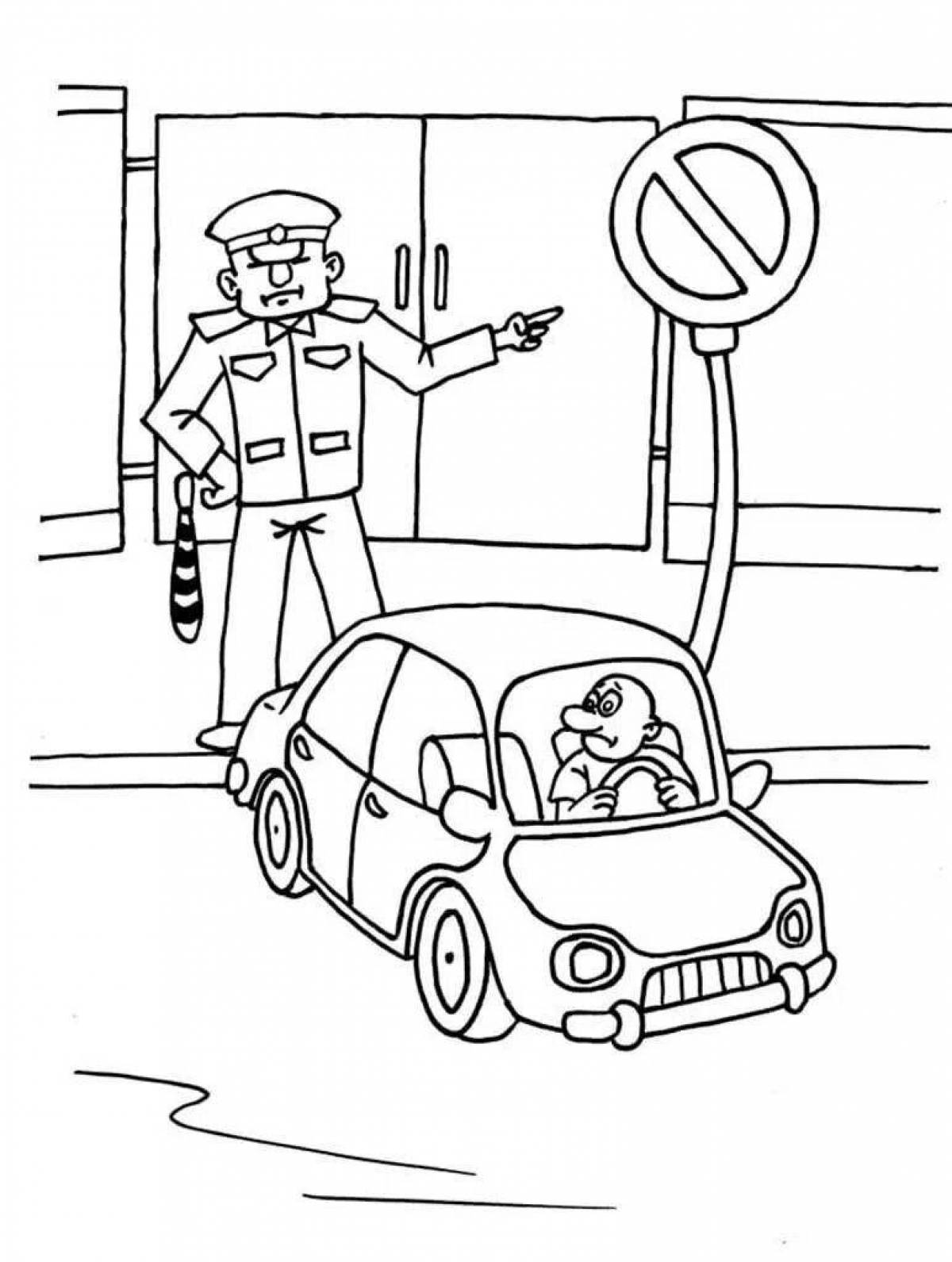 Innovative traffic police inspector coloring