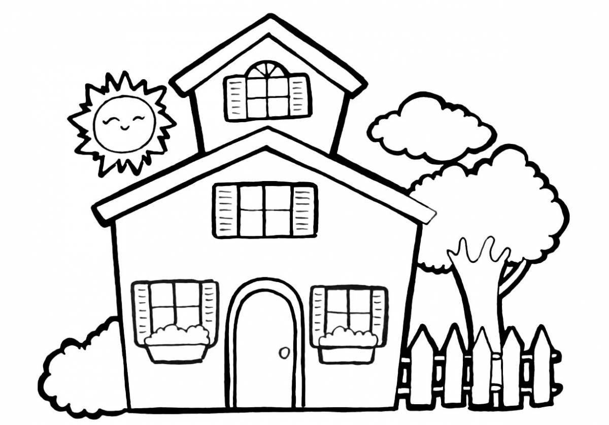 Adorable two story house coloring page for kids