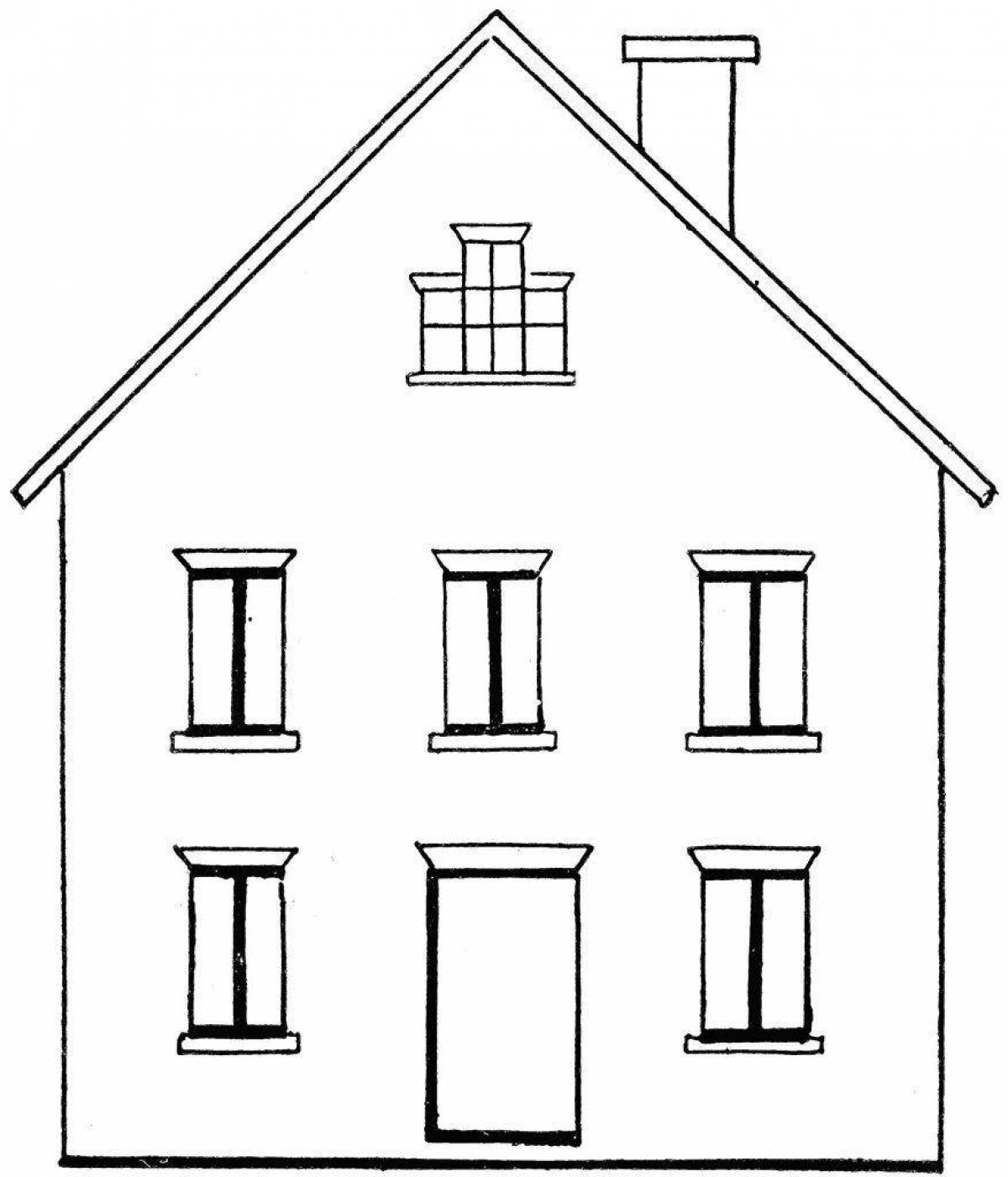 Colouring bright two-storey house for children
