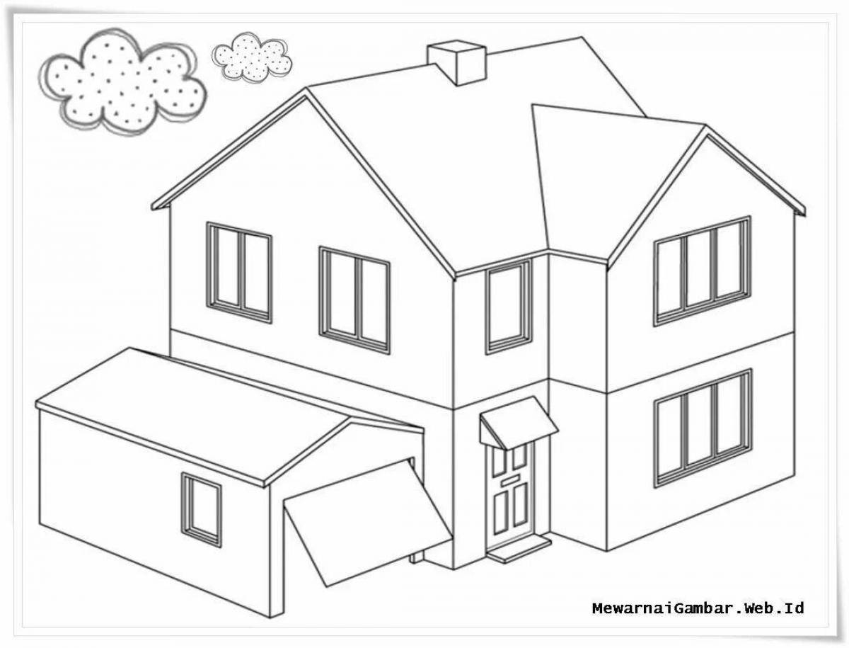 Colouring a gorgeous two-story house for children