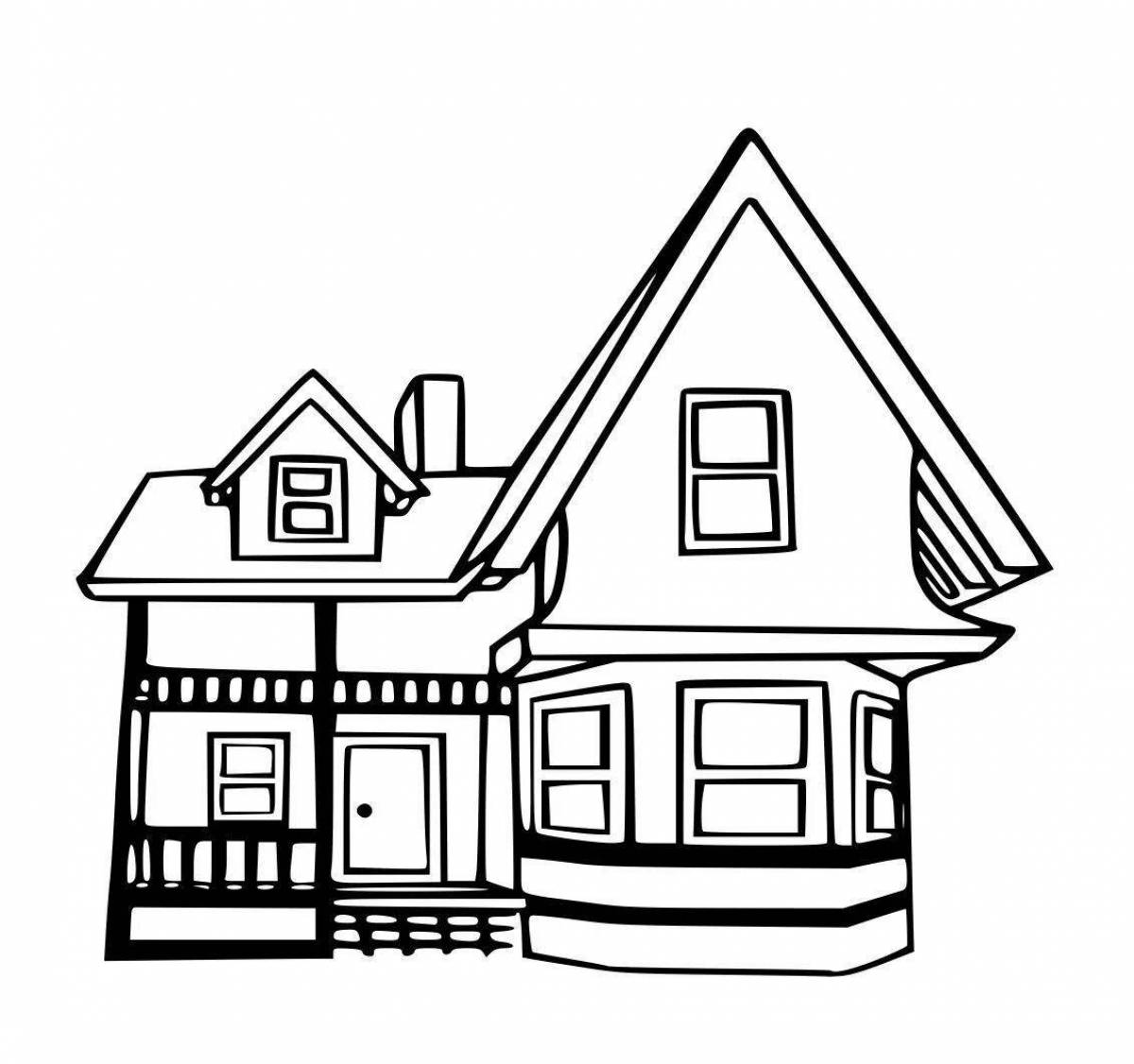 Coloring book cute two-story house for kids