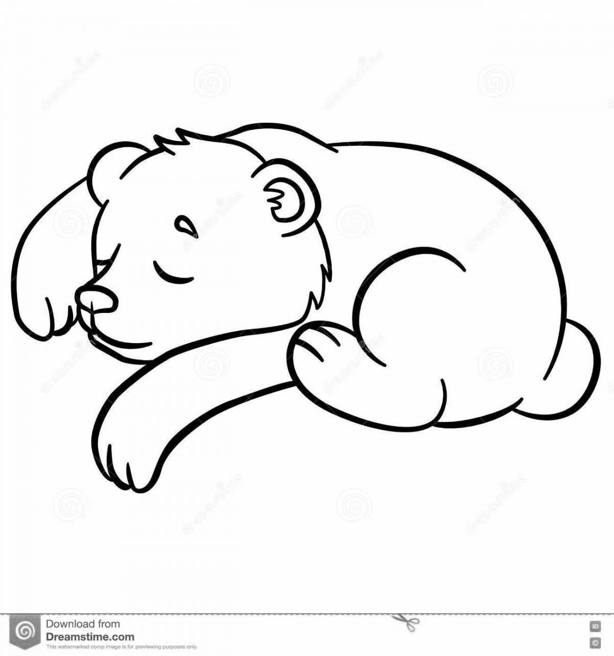 Snuggly coloring page sleeping bear in a den