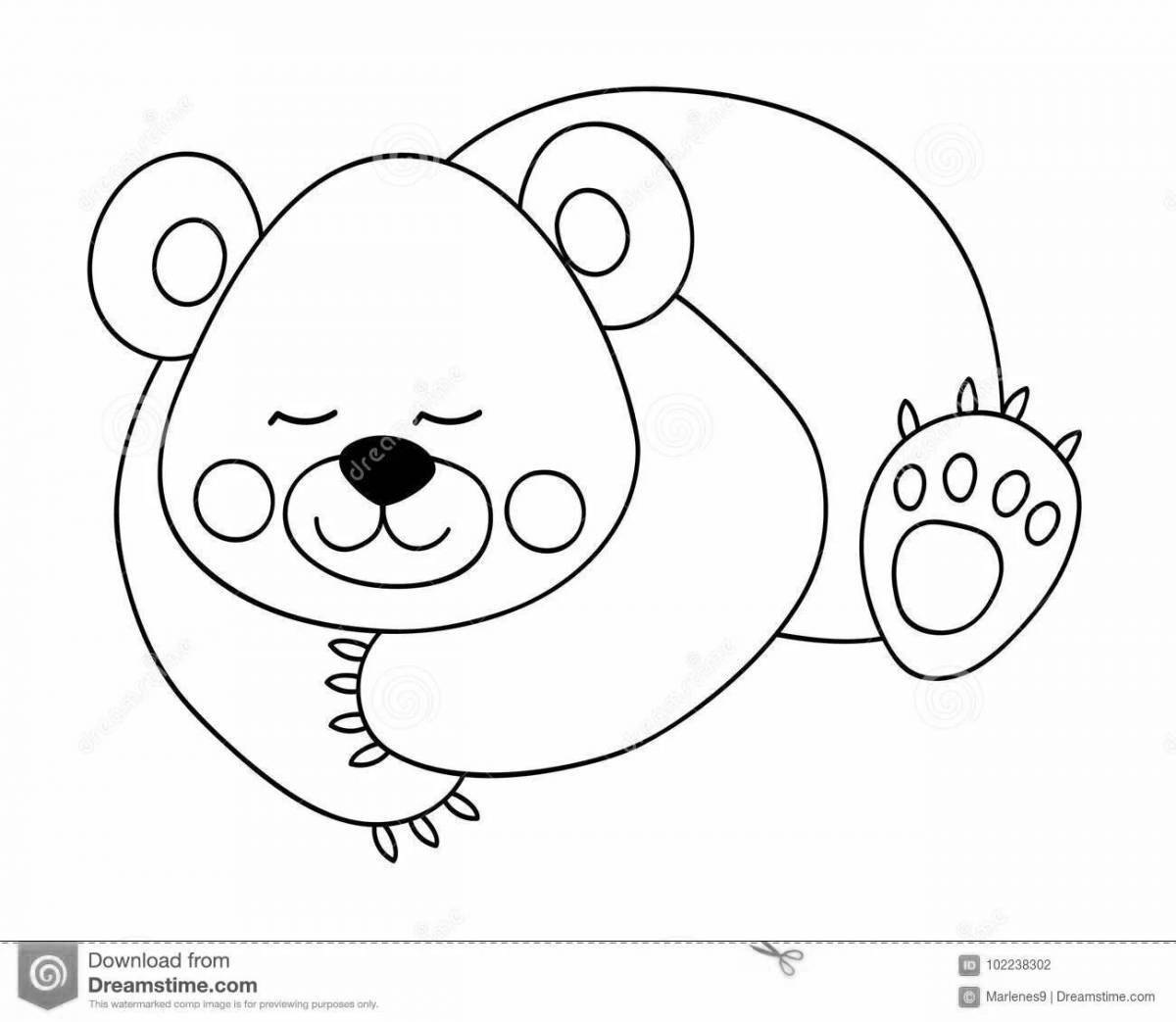 Relaxed coloring book sleeping bear in a den