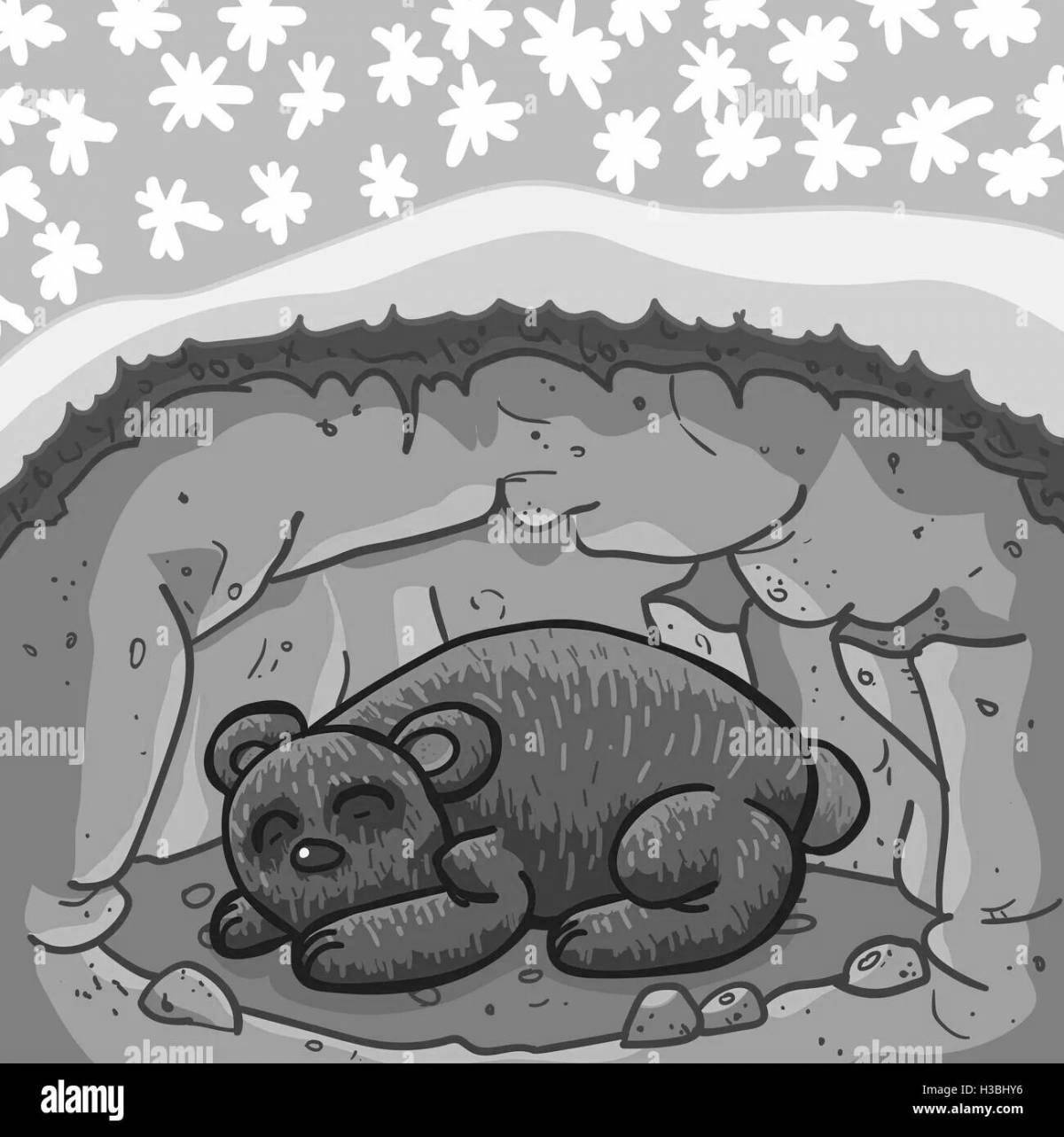 Lazy coloring of a sleeping bear in a den