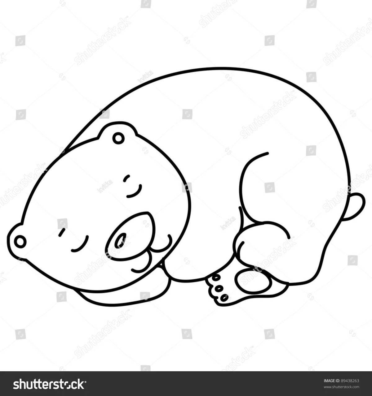Snuggled coloring page sleeping bear in a den