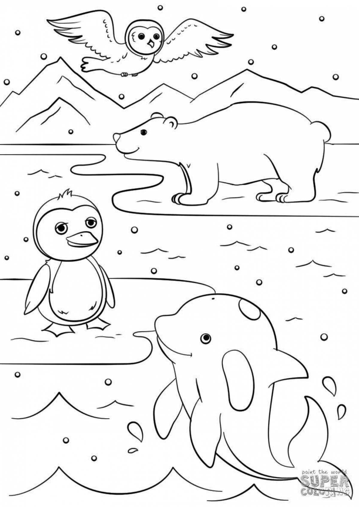 Coloring page funny penguin and polar bear