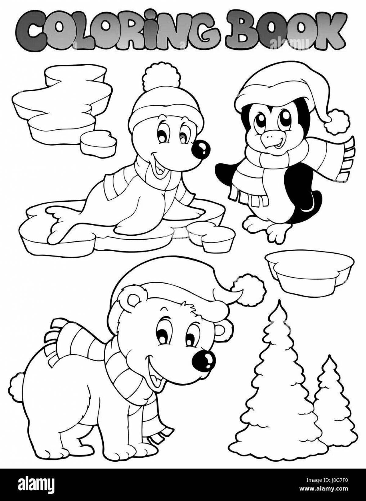 Adorable penguin and polar bear coloring page