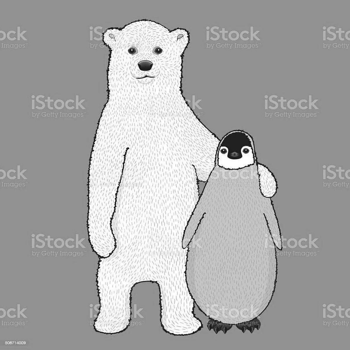 Раскраска ослепительный пингвин и белый медведь