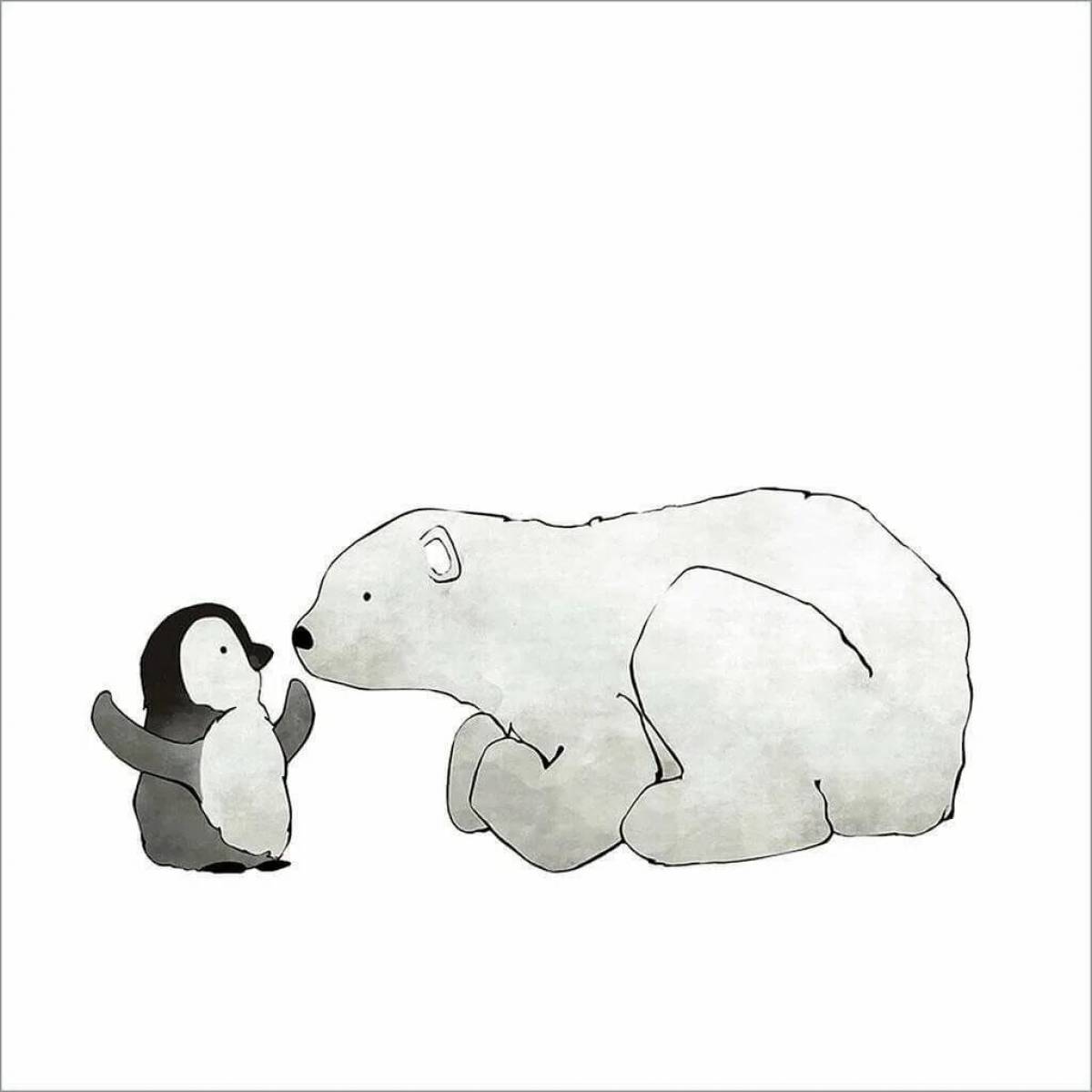 Раскраска великодушный пингвин и белый медведь