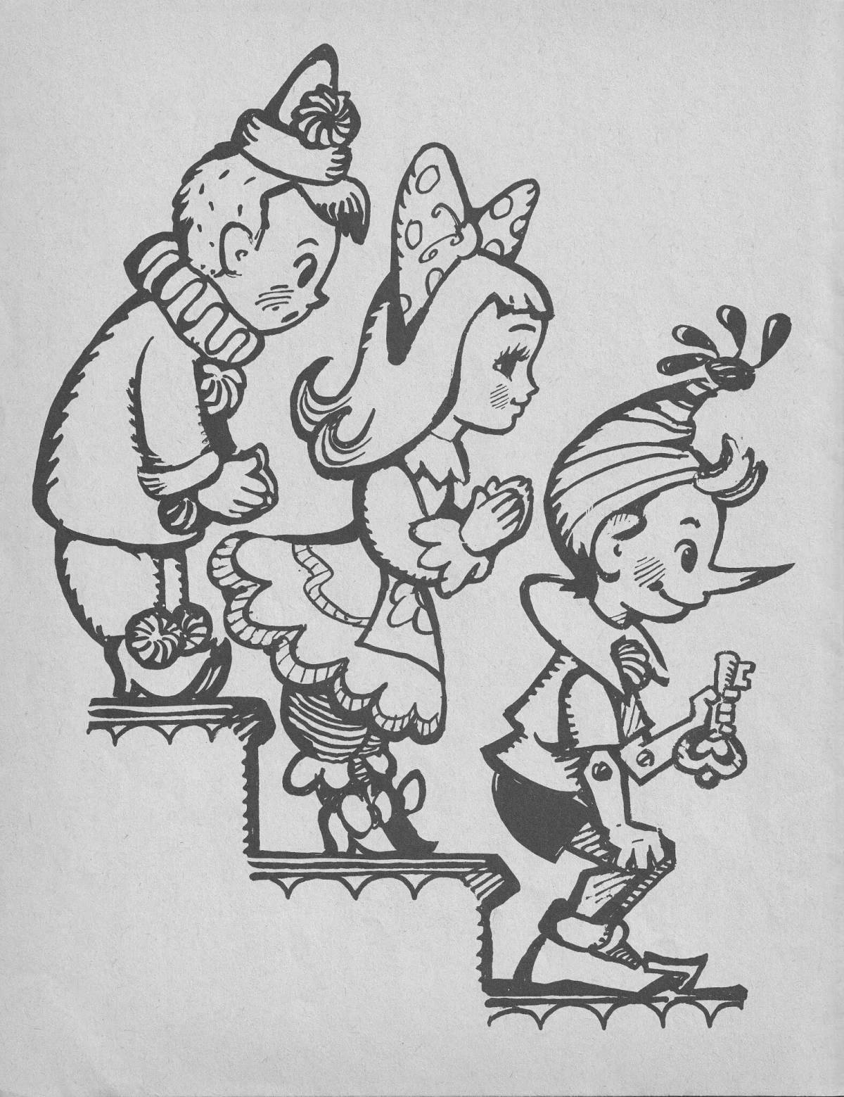 Charming pinocchio and his friends