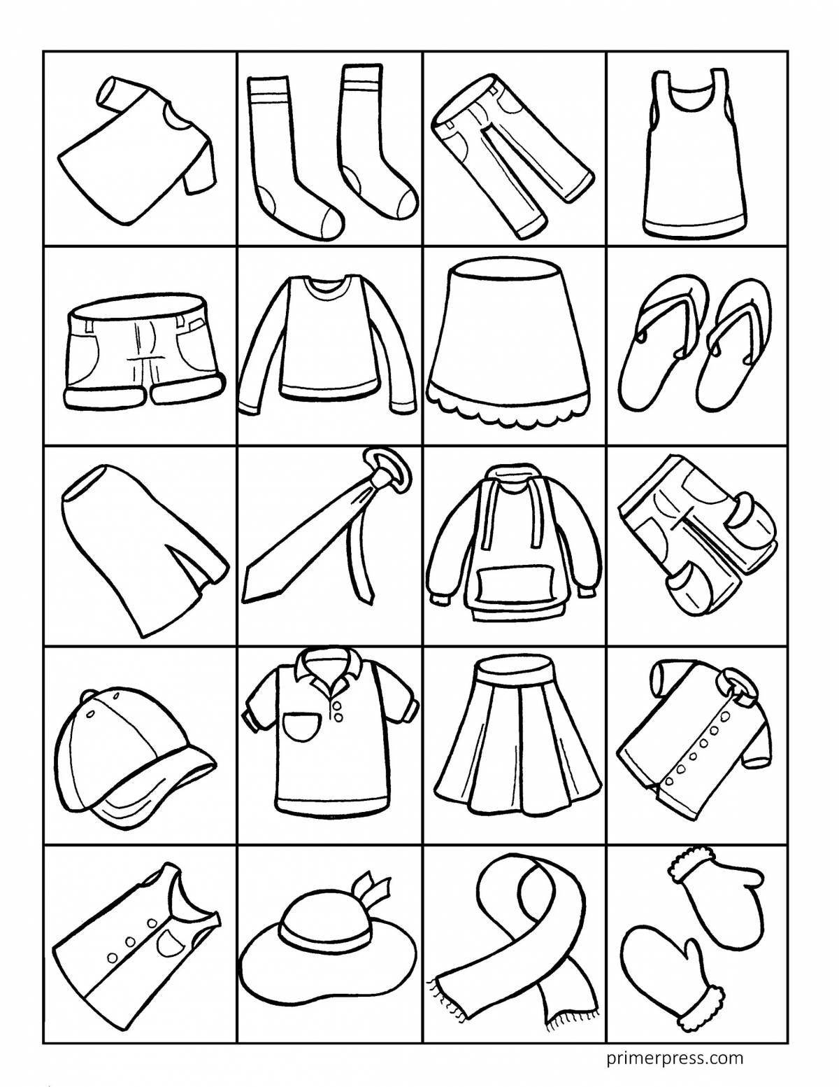 Colorful coloring page of clothes for kids