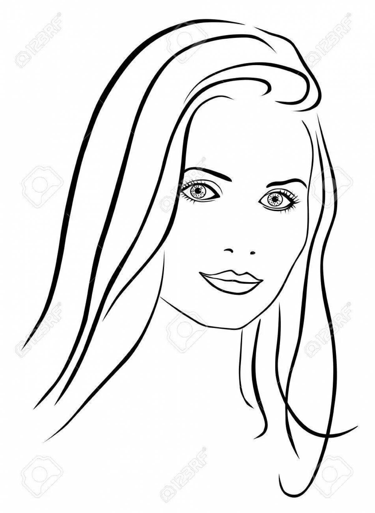 Playful female face coloring page for kids