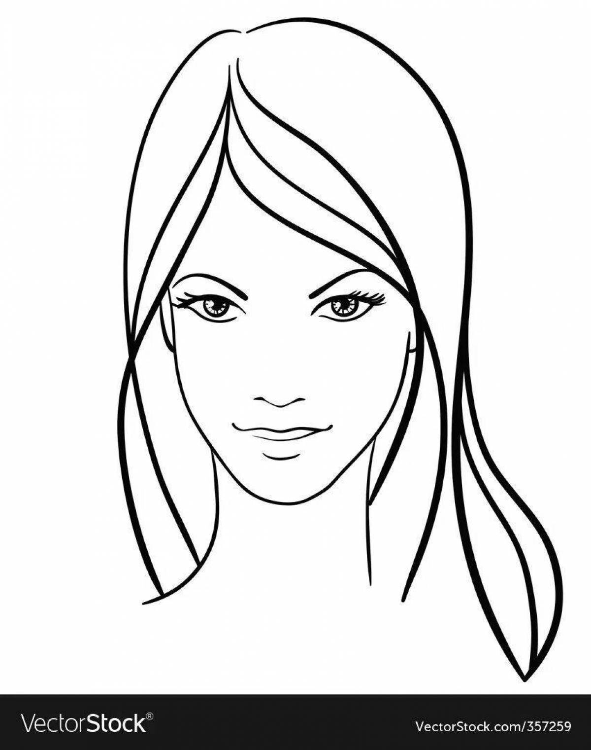 Cute female face coloring page for kids