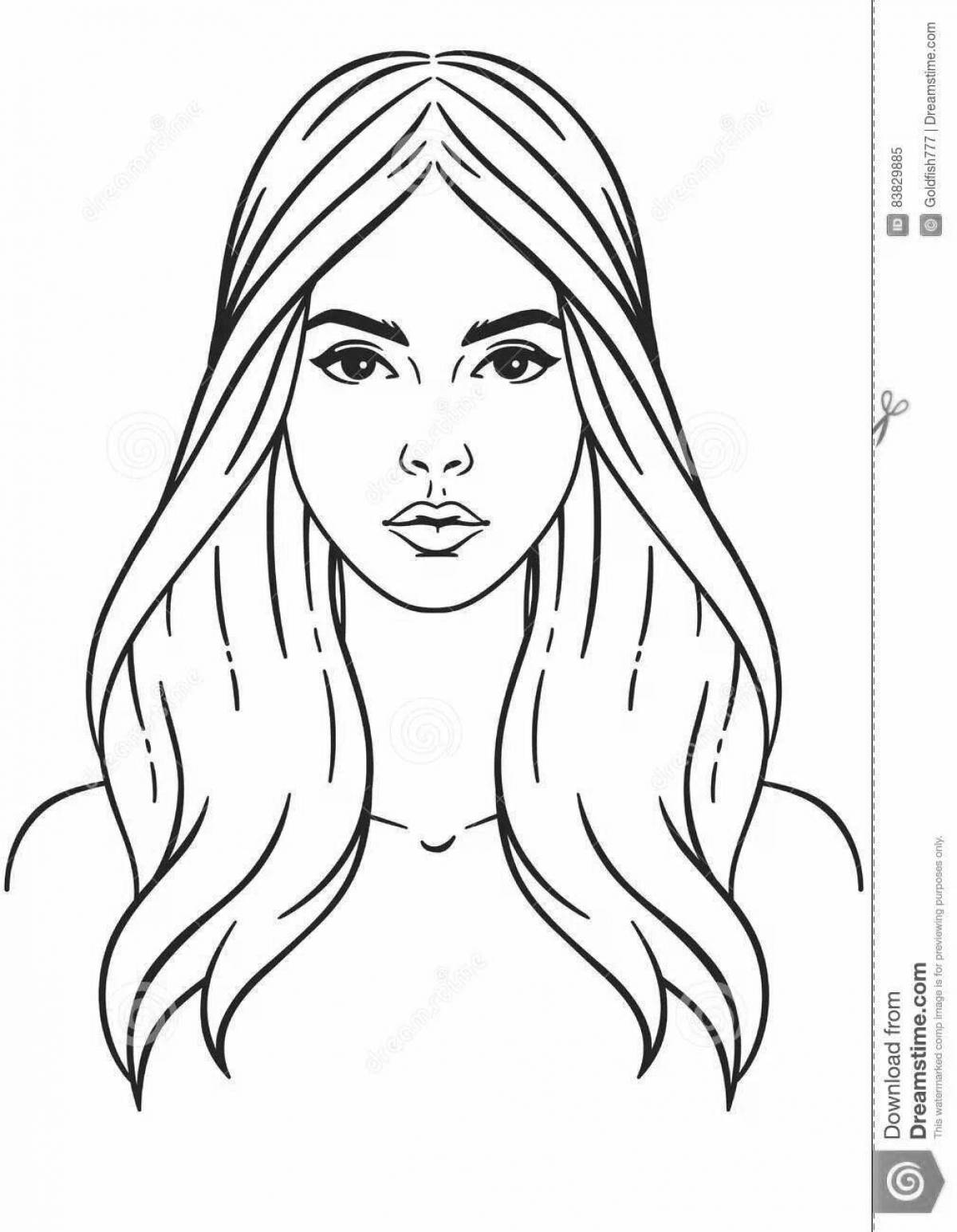 Adorable woman face coloring book for kids