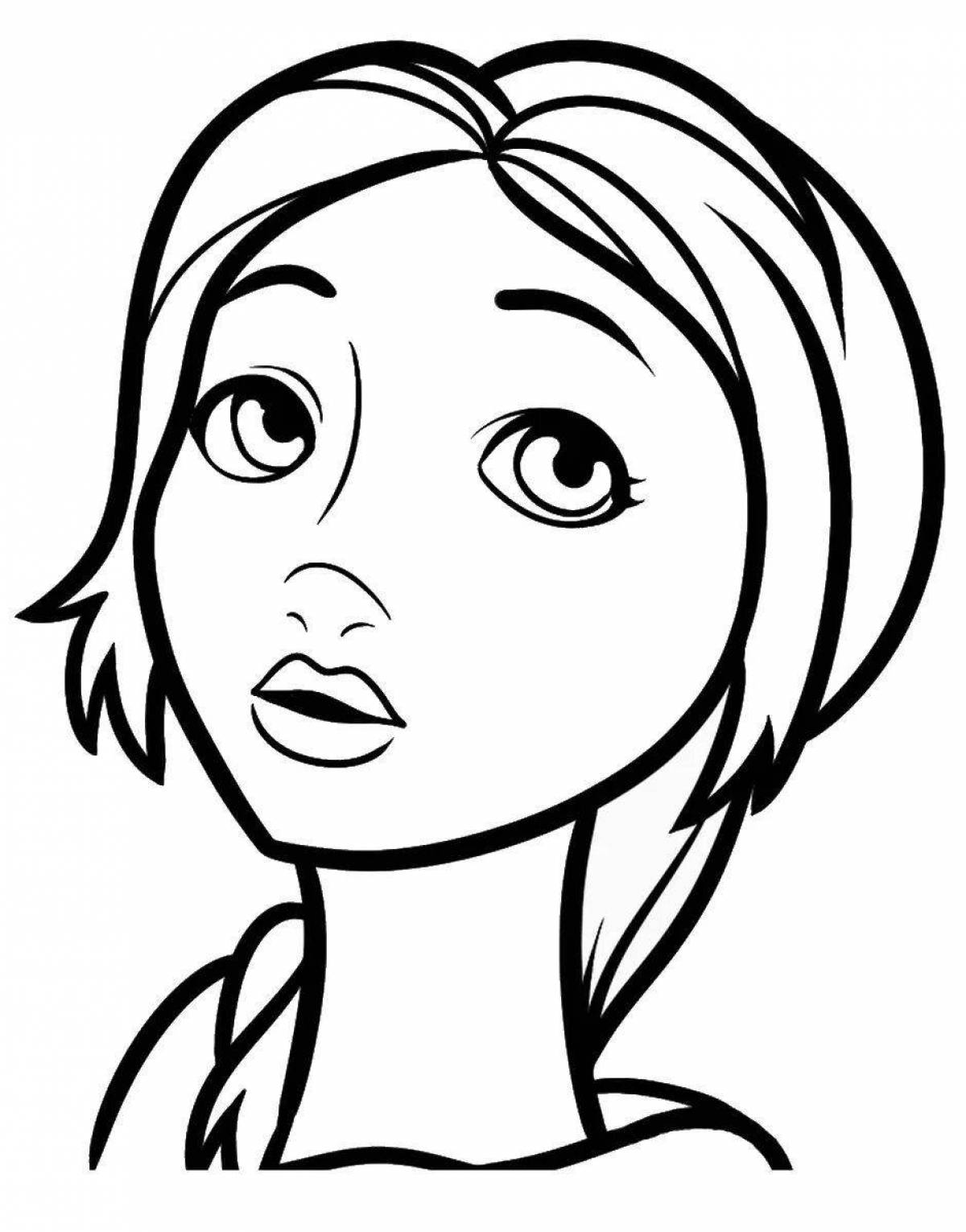 Charming woman with face coloring pages for kids