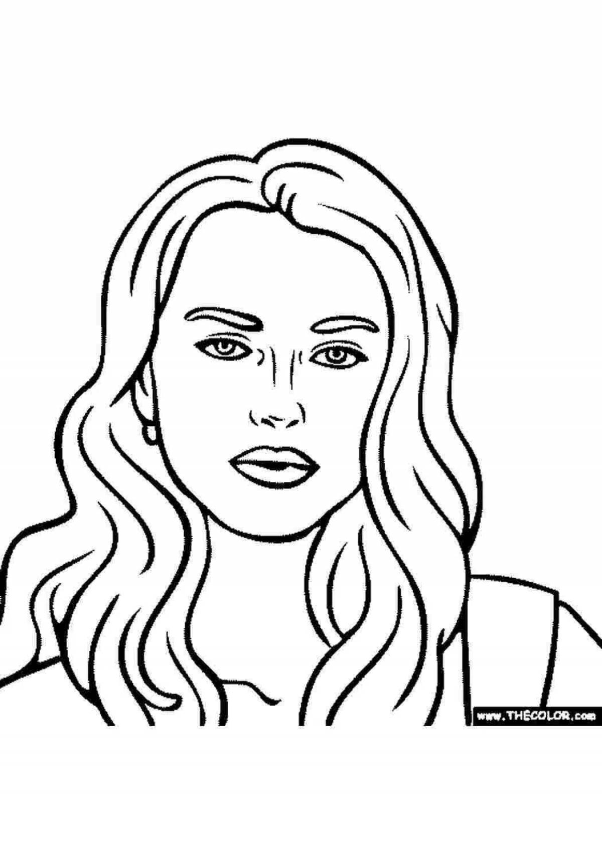 Coloring page for children with a violent woman's face