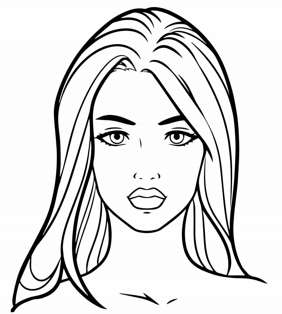 Coloring book for children with a playful female face