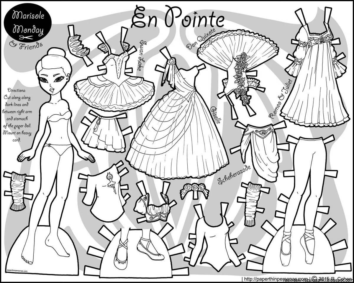 Adorable paper doll cutting coloring page