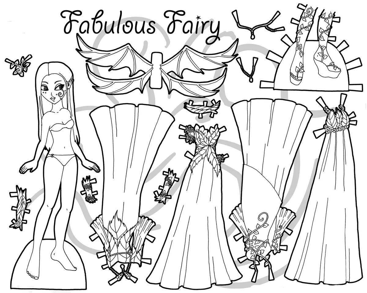 Exquisite carved paper doll coloring page
