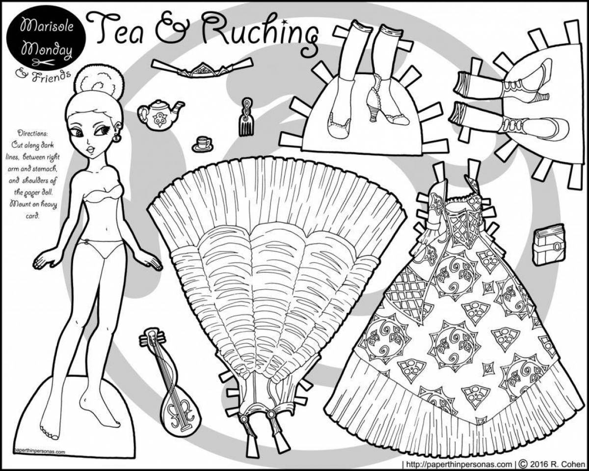 Gorgeous paper doll coloring page