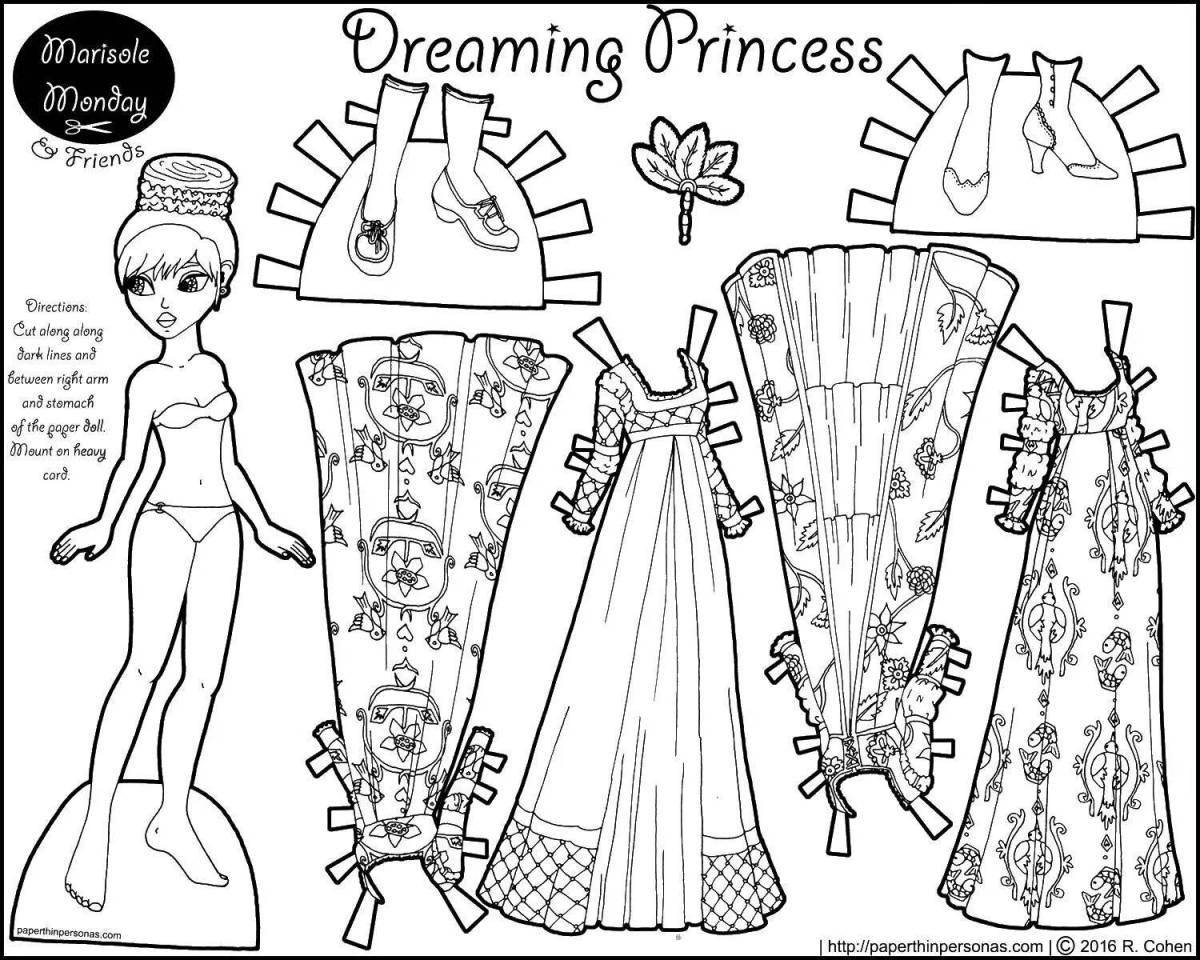 Colored paper doll cutting out coloring page