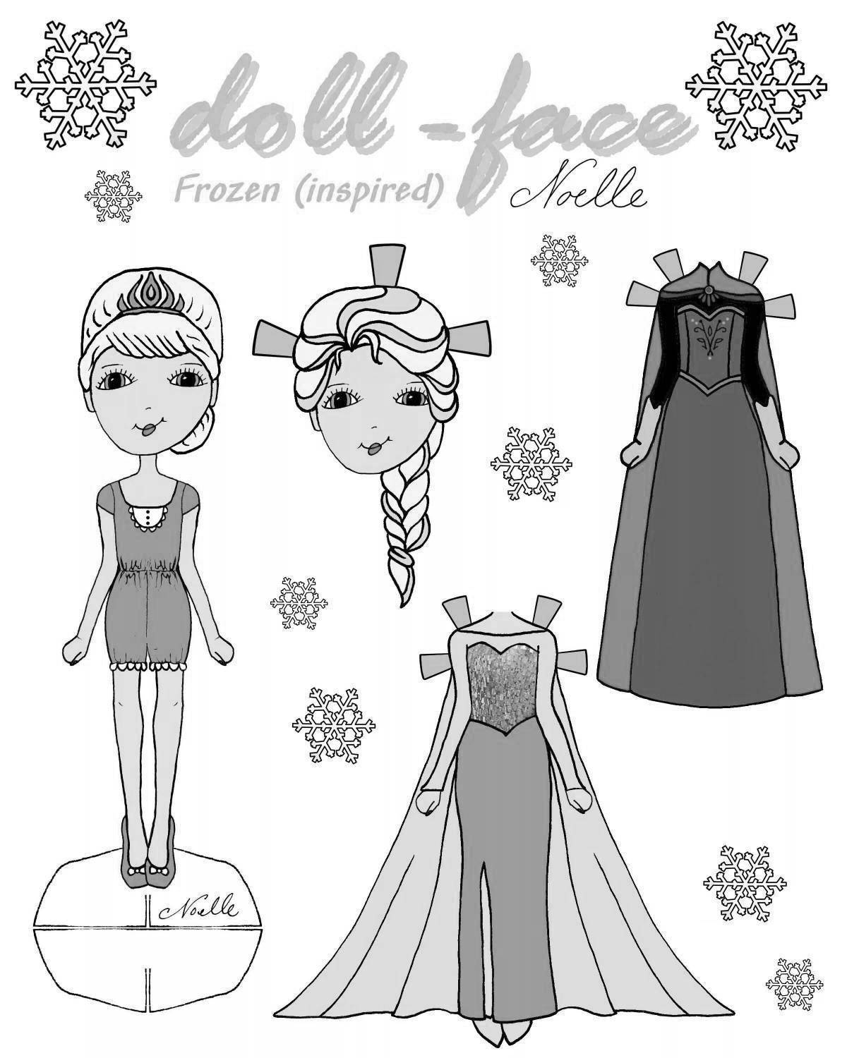 Intense color paper doll cutting coloring page